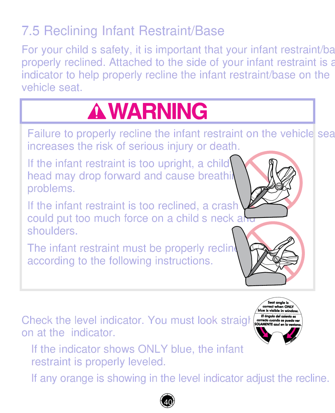 Graco CLASSIC CONNECT 35, PD261464A manual Reclining Infant Restraint/Base 