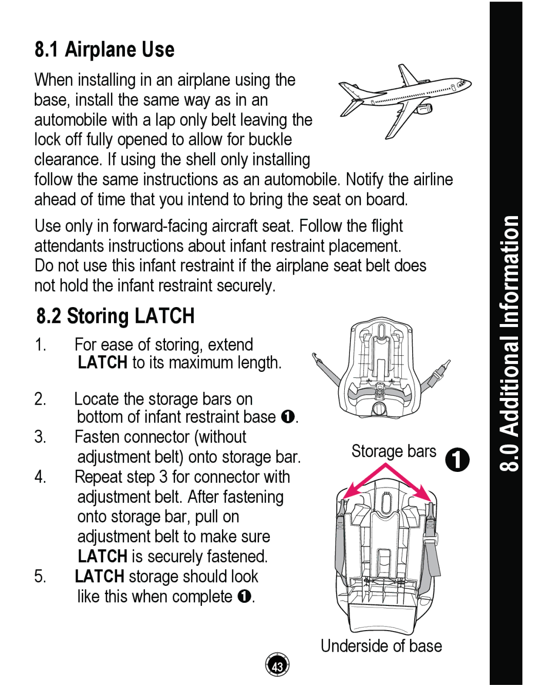 Graco PD261464A, CLASSIC CONNECT 35 manual Information, Additional, Airplane Use, Storing Latch 