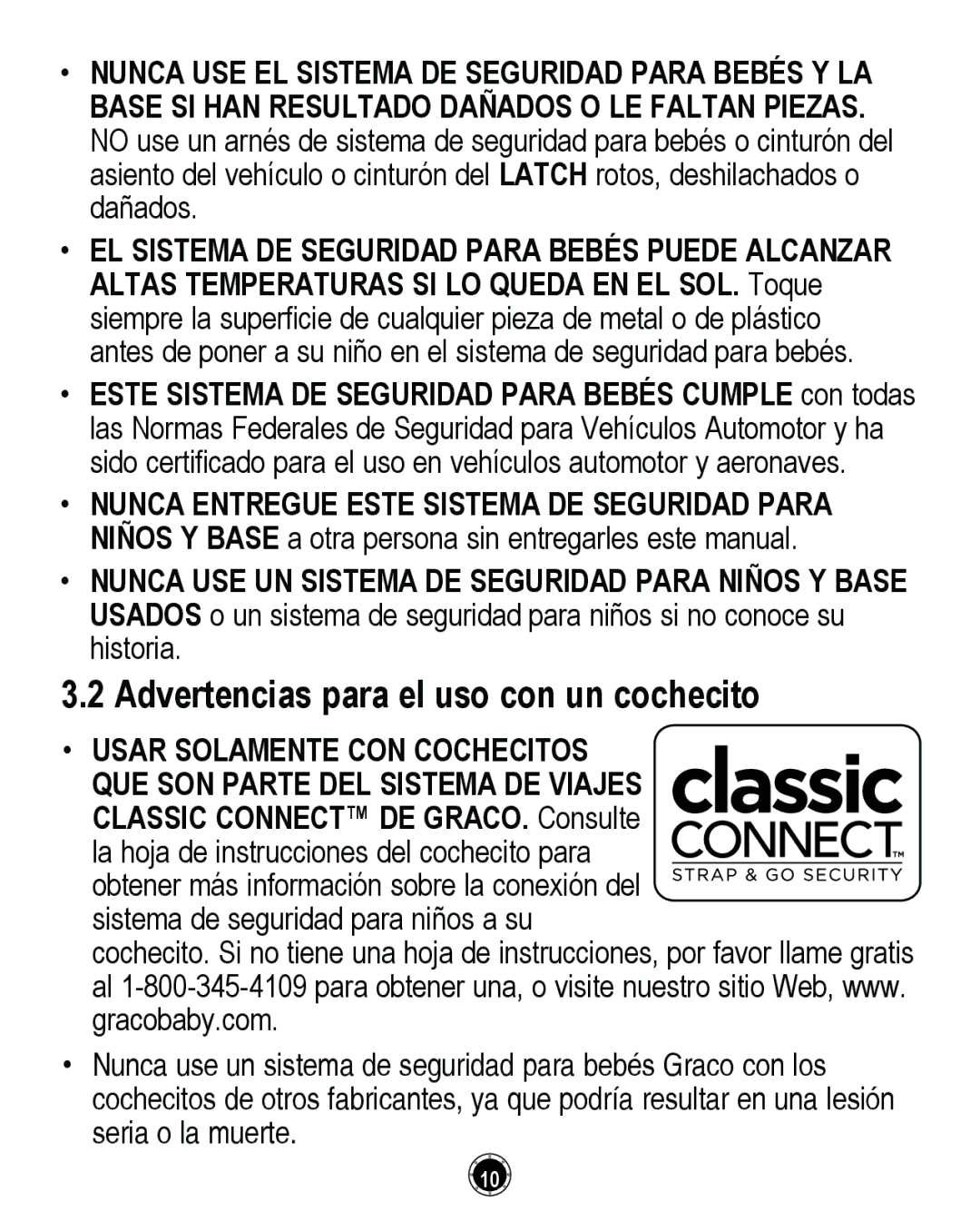 Graco CLASSIC CONNECT 35, PD261464A manual Advertencias para el uso con un cochecito, Classic Connect DE GRACO. Consulte 