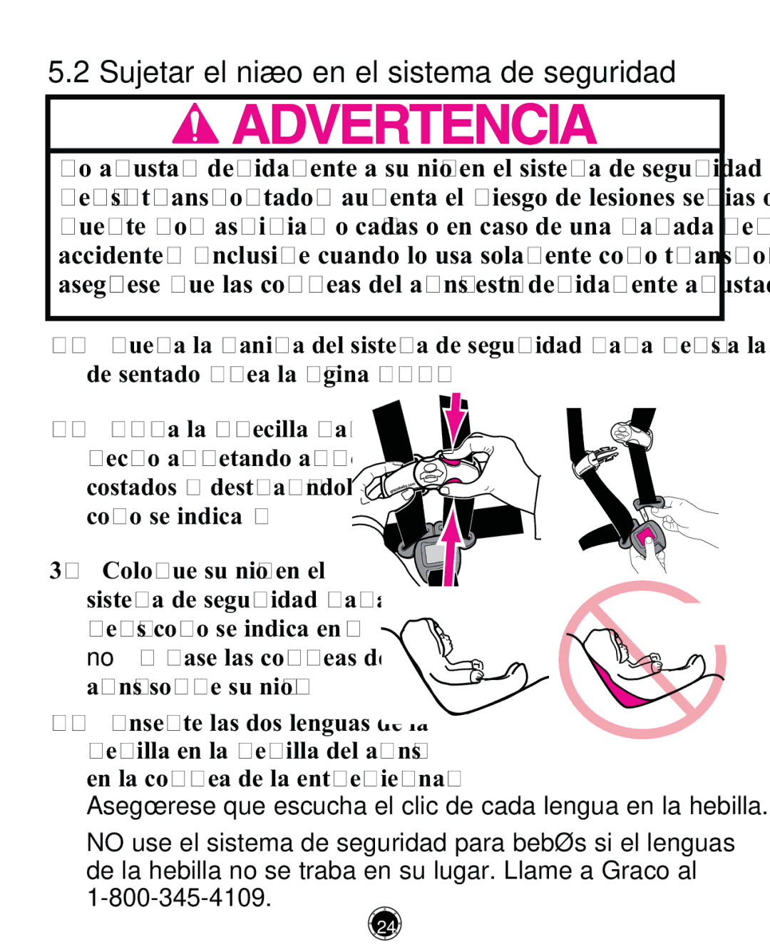 Graco CLASSIC CONNECT 35, PD261464A manual Sujetar el niño en el sistema de seguridad 