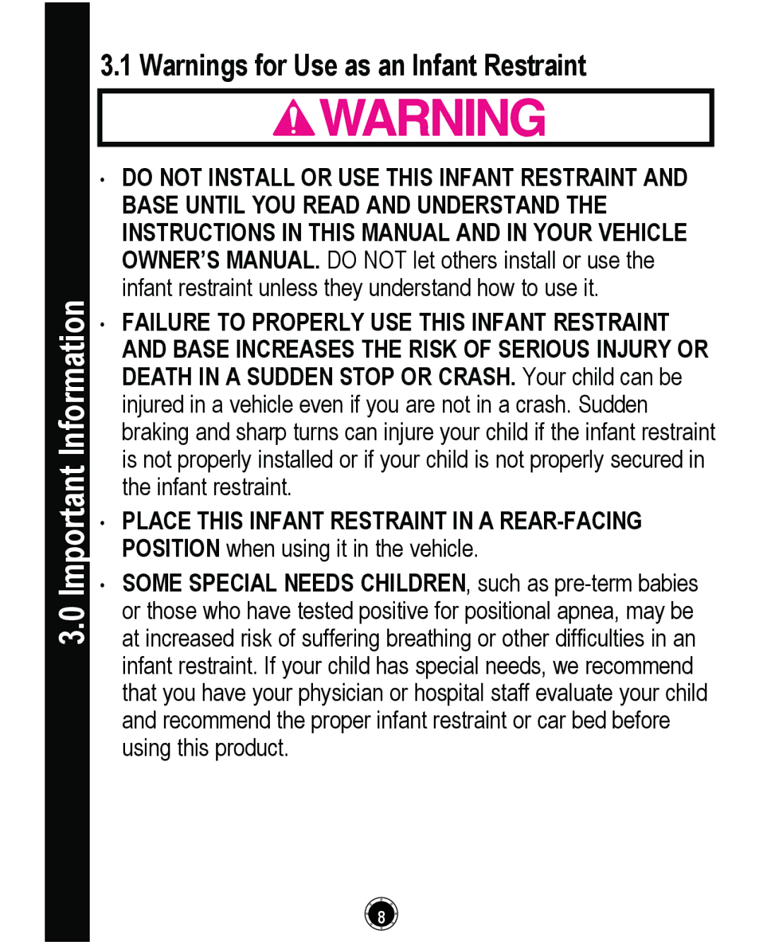 Graco CLASSIC CONNECT 35, PD261464A manual Important Information 