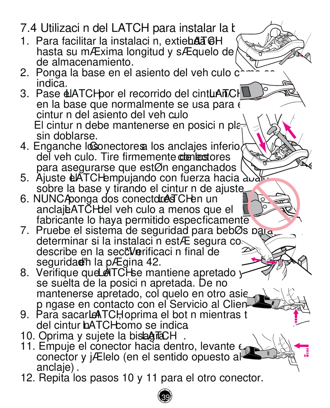 Graco PD261464A, CLASSIC CONNECT 35 manual El cinturón debe mantenerse en posición plana, Sin doblarse 