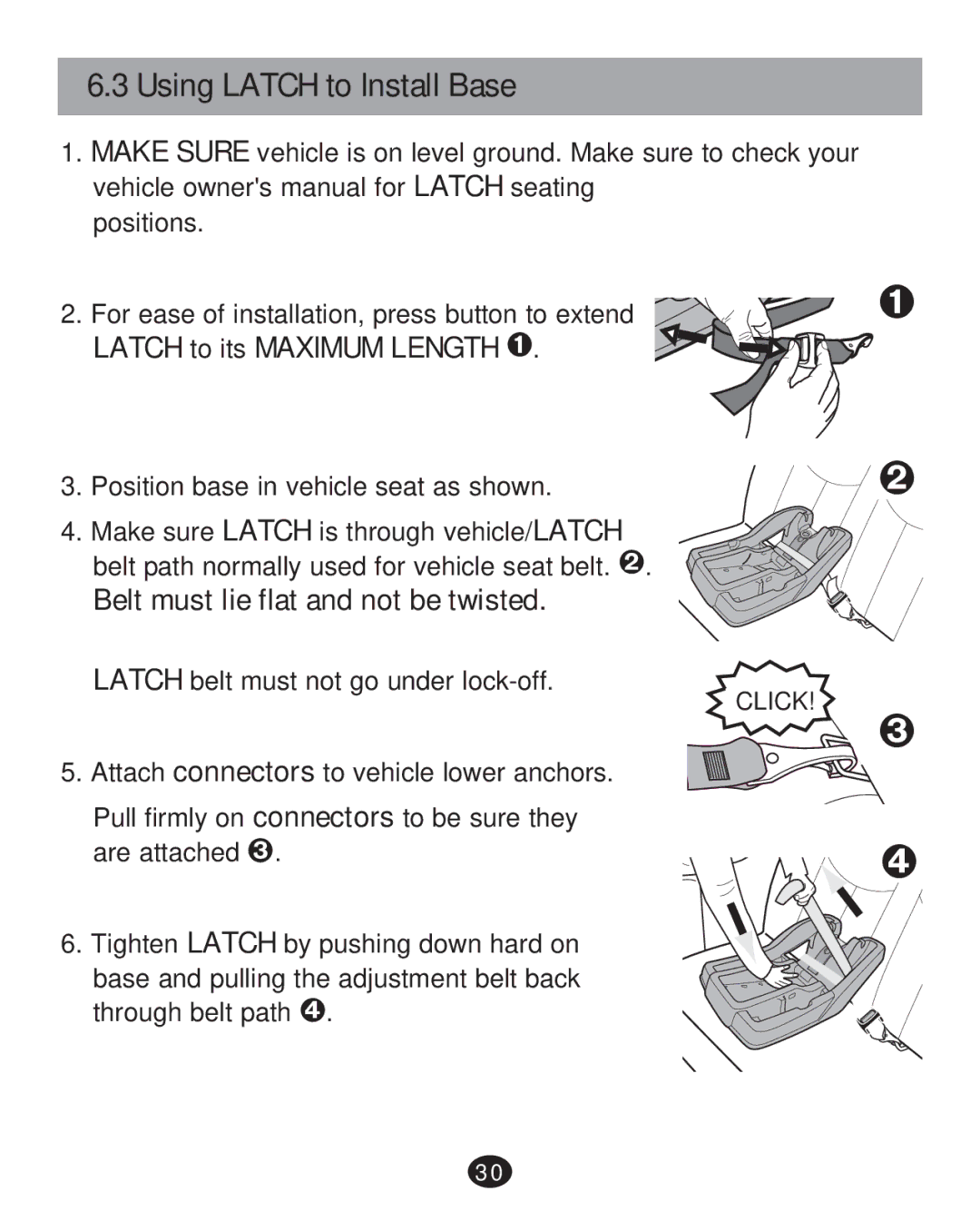 Graco CLICK CONNECT 35 LX, PD217347A manual Latch to its Maximum Length ™, Belt must lie flat and not be twisted 