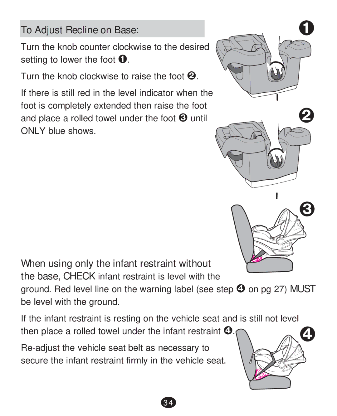 Graco CLICK CONNECT 35 LX, PD217347A manual To Adjust Recline on Base 