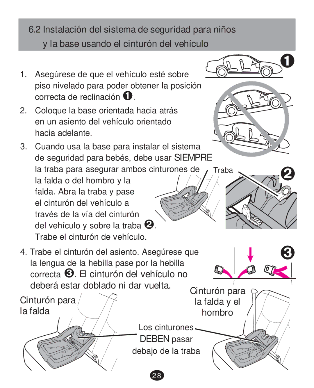 Graco CLICK CONNECT 35 LX, PD217347A manual Cinturón para La falda y el Hombro, Deben pasar 