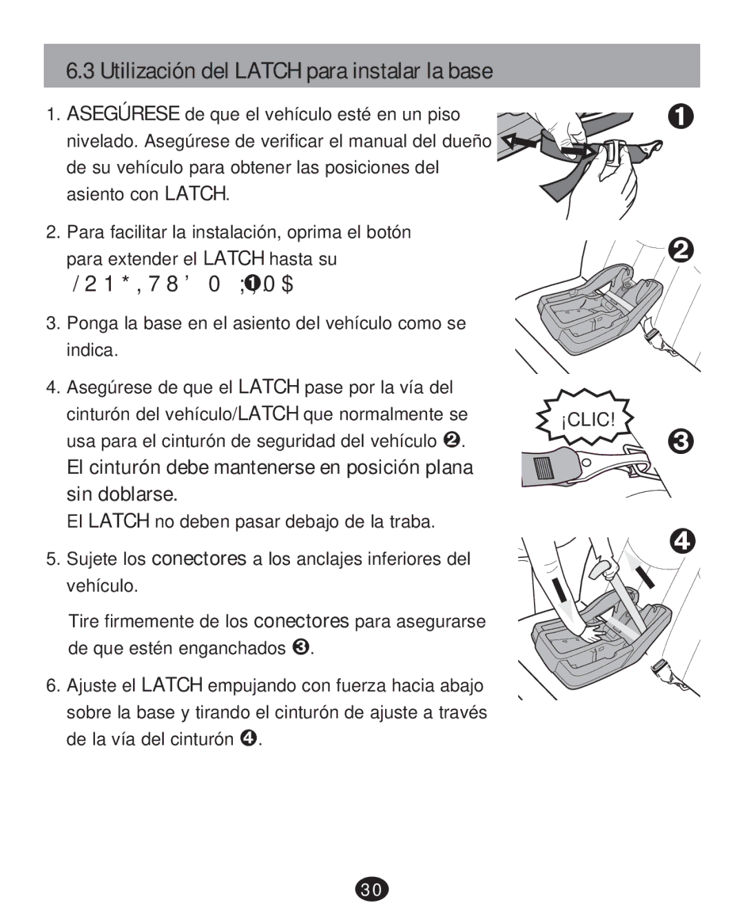 Graco CLICK CONNECT 35 LX, PD217347A manual Utilización del Latch para instalar la base 