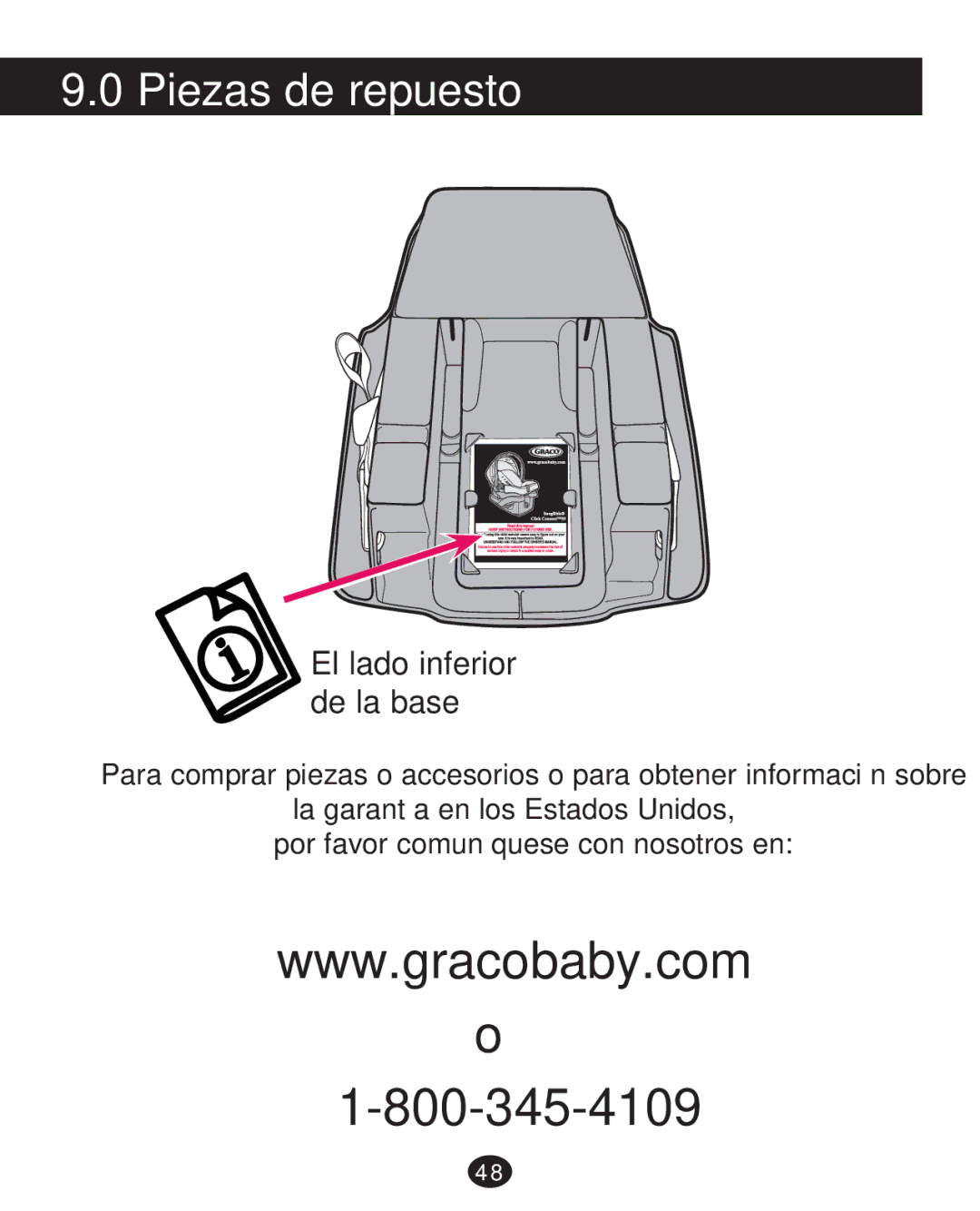 Graco CLICK CONNECT 35 LX, PD217347A manual Piezas de repuesto, El lado inferior de la base 