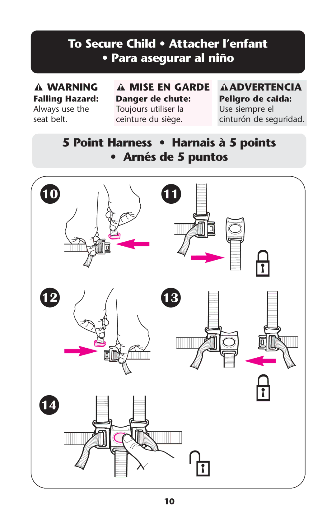 Graco Contempo manual To Secure Child Attacher l’enfant Para asegurar al niño, Mise EN Garde Advertencia 