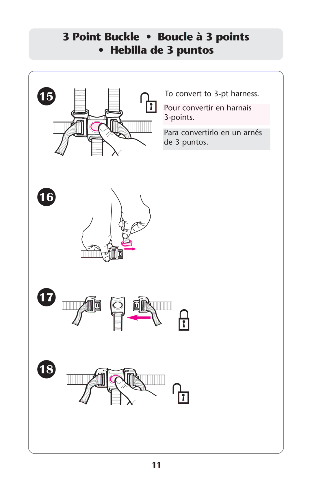 Graco Contempo manual Point Buckle Boucle à 3 points Hebilla de 3 puntos 