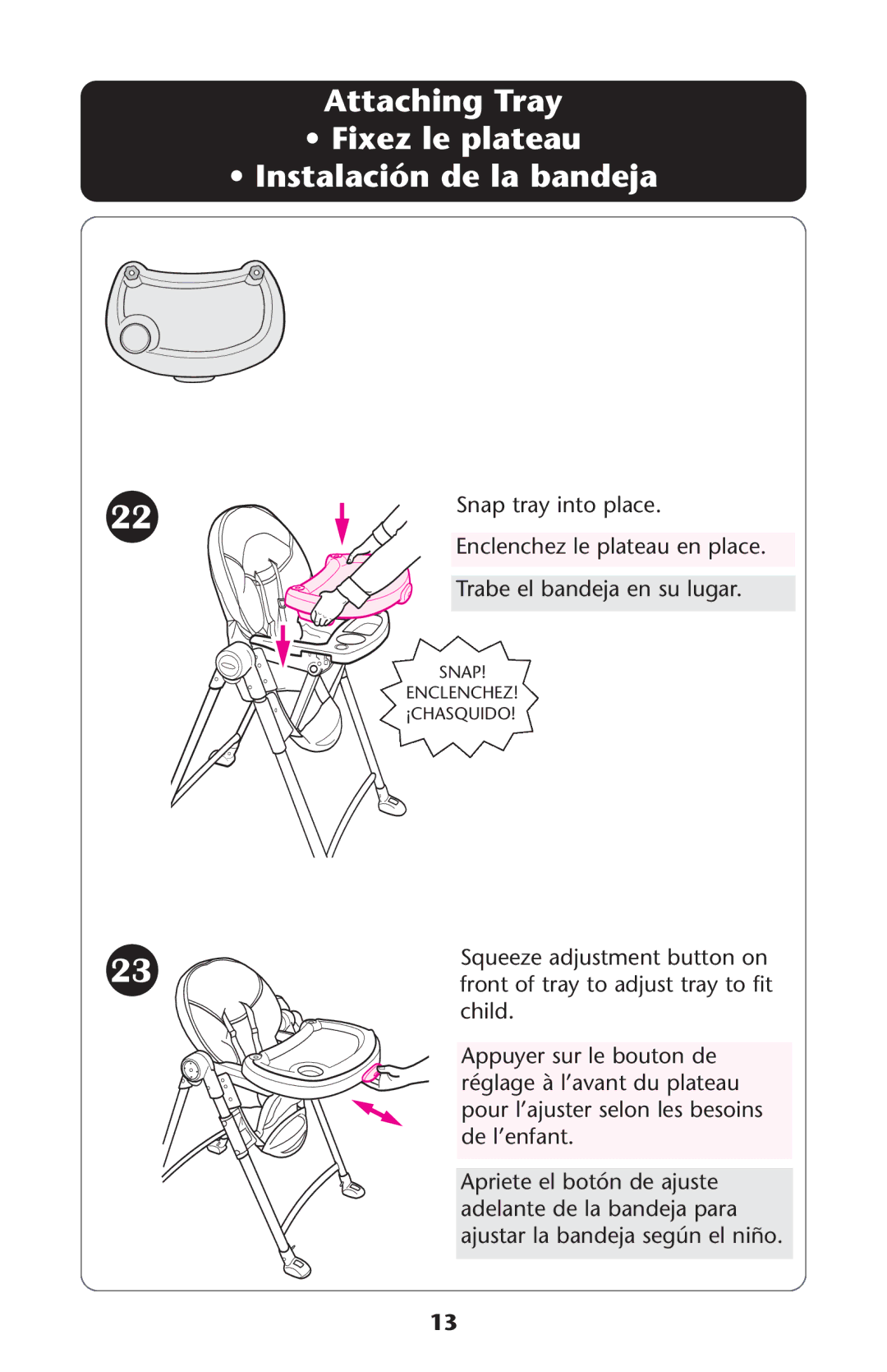 Graco Contempo manual Attaching Tray Fixez le plateau Instalación de la bandeja 