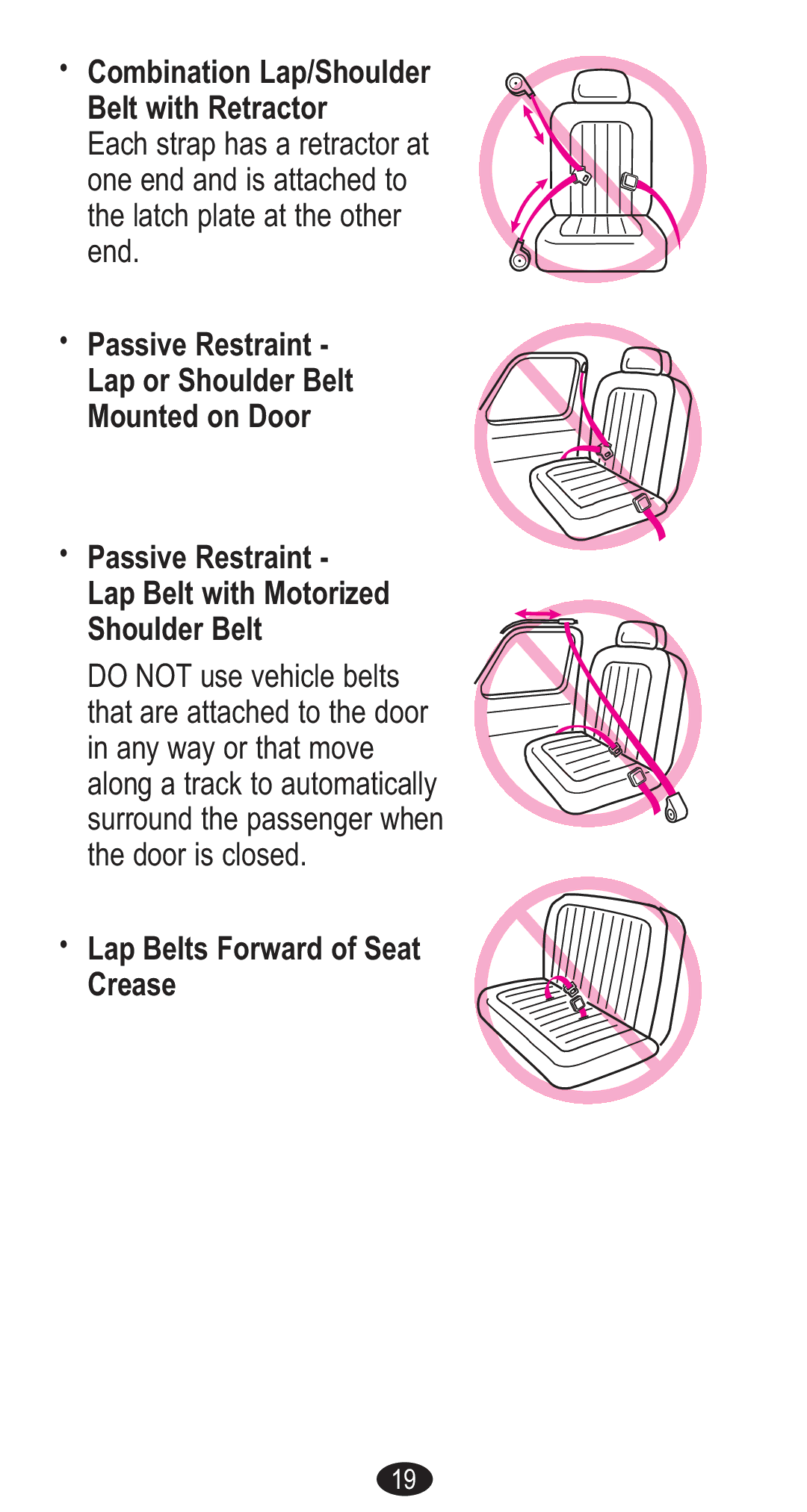 Graco CozyCline owner manual Combination Lap/Shoulder Belt with Retractor, Lap Belts Forward of Seat Crease 