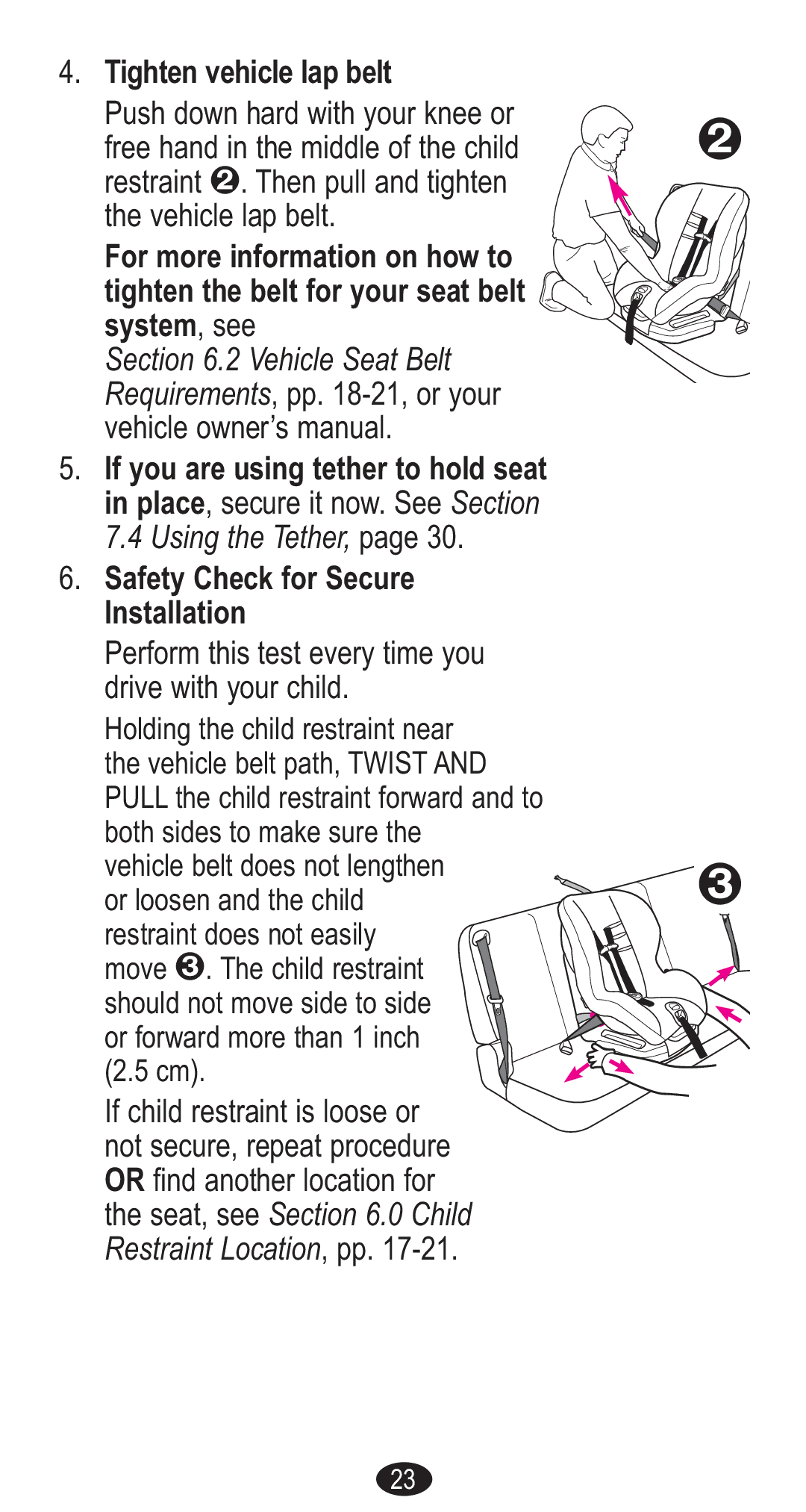 Graco CozyCline owner manual Tighten vehicle lap belt, Perform this test every time you drive with your child 