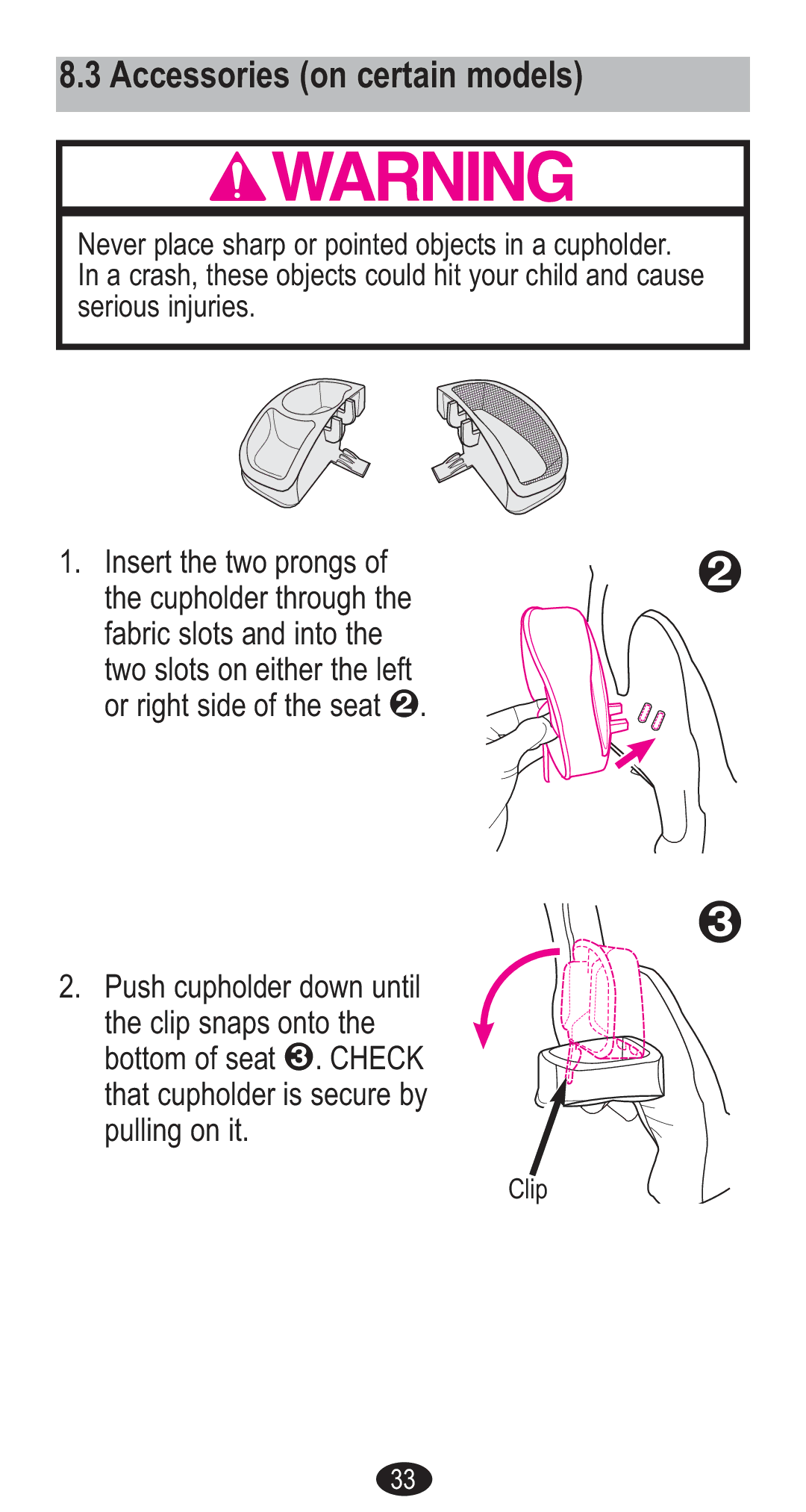 Graco CozyCline owner manual Accessories on certain models 