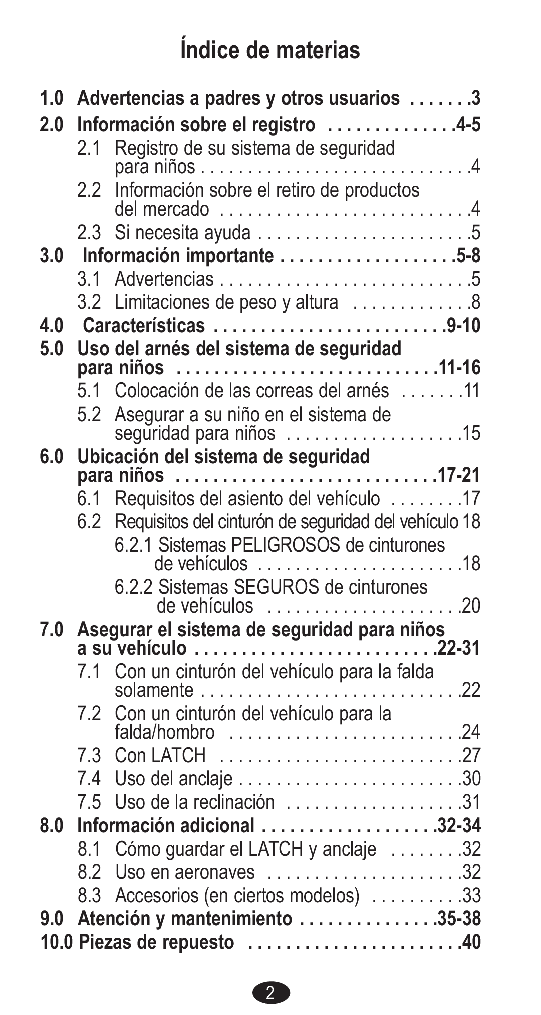 Graco CozyCline owner manual Índice de materias 