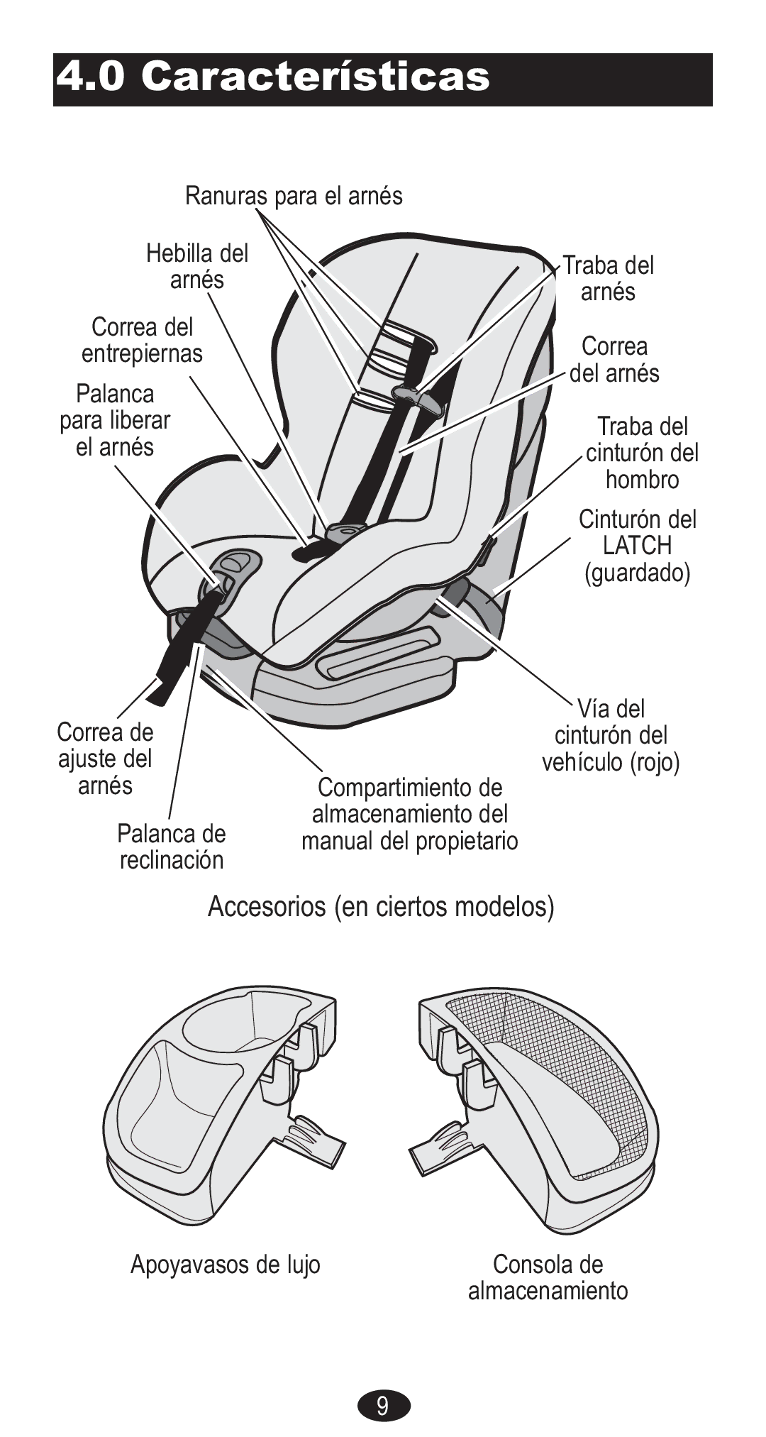 Graco CozyCline owner manual Accesorios en ciertos modelos 