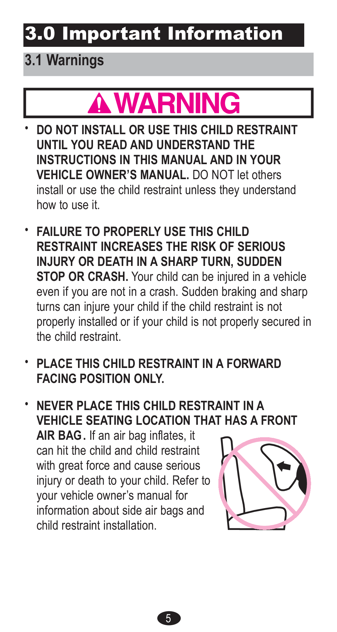 Graco CozyCline owner manual Place this Child Restraint in a Forward Facing Position only 