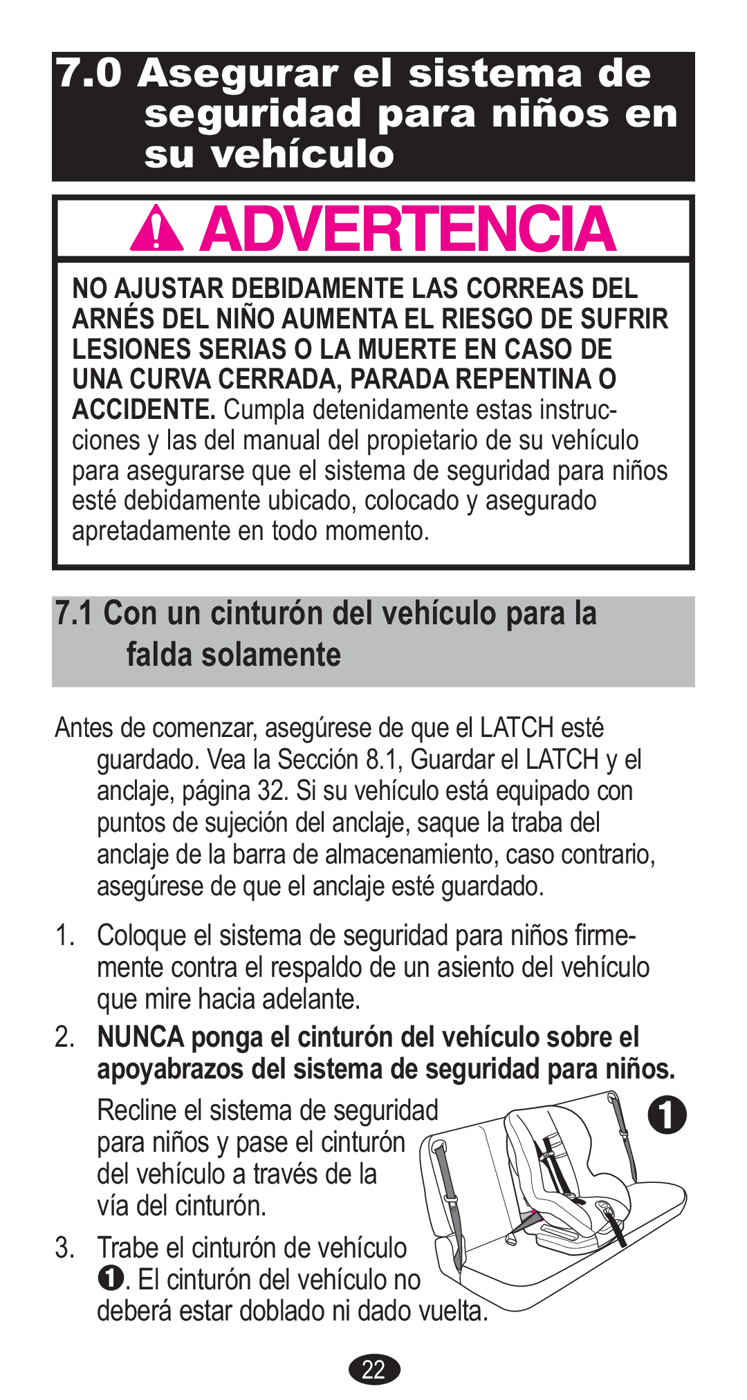 Graco CozyCline owner manual Seguridad para niños en su vehículo, Con un cinturón del vehículo para la falda solamente 