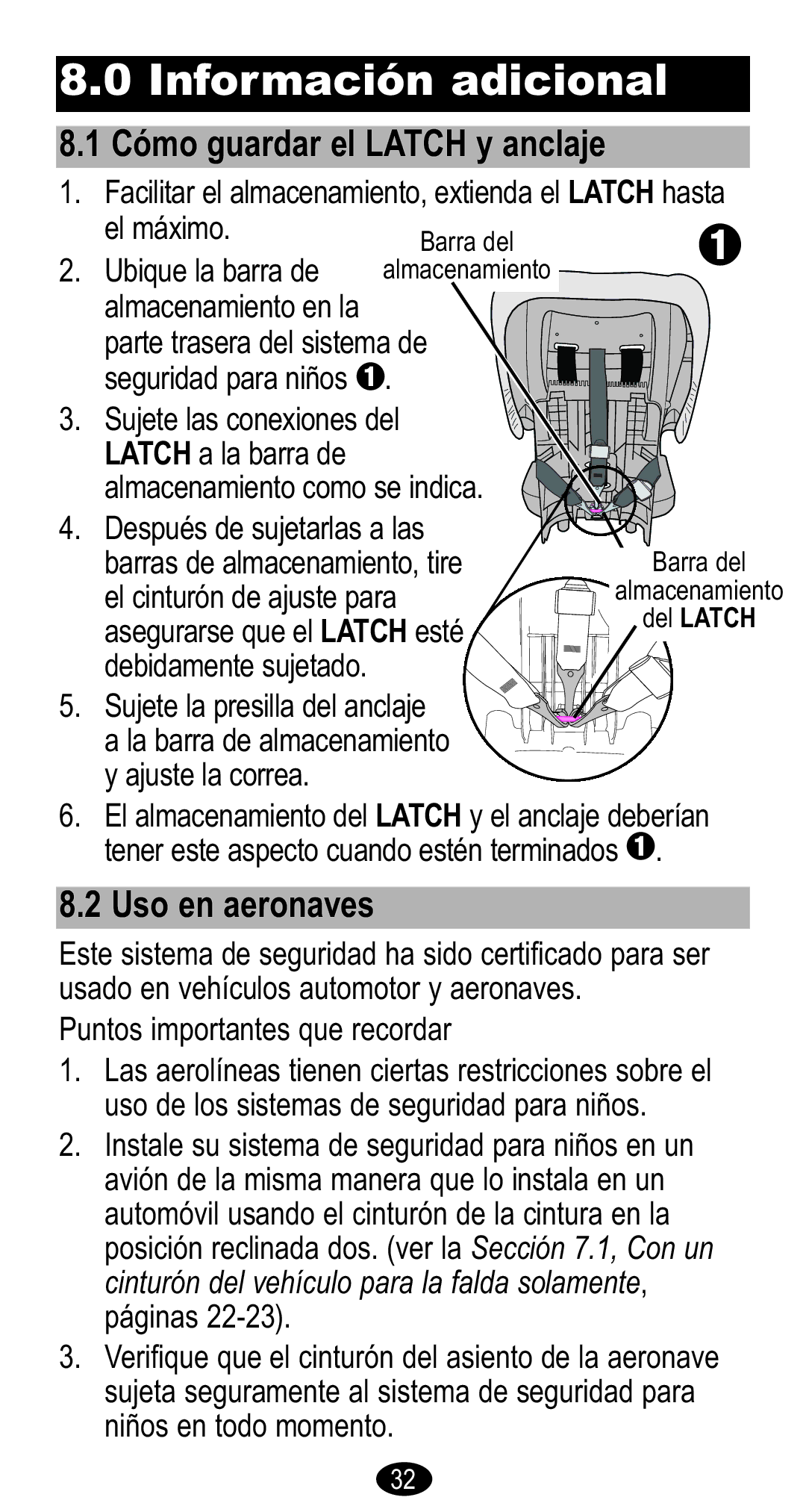 Graco CozyCline owner manual Cómo guardar el Latch y anclaje, Uso en aeronaves 