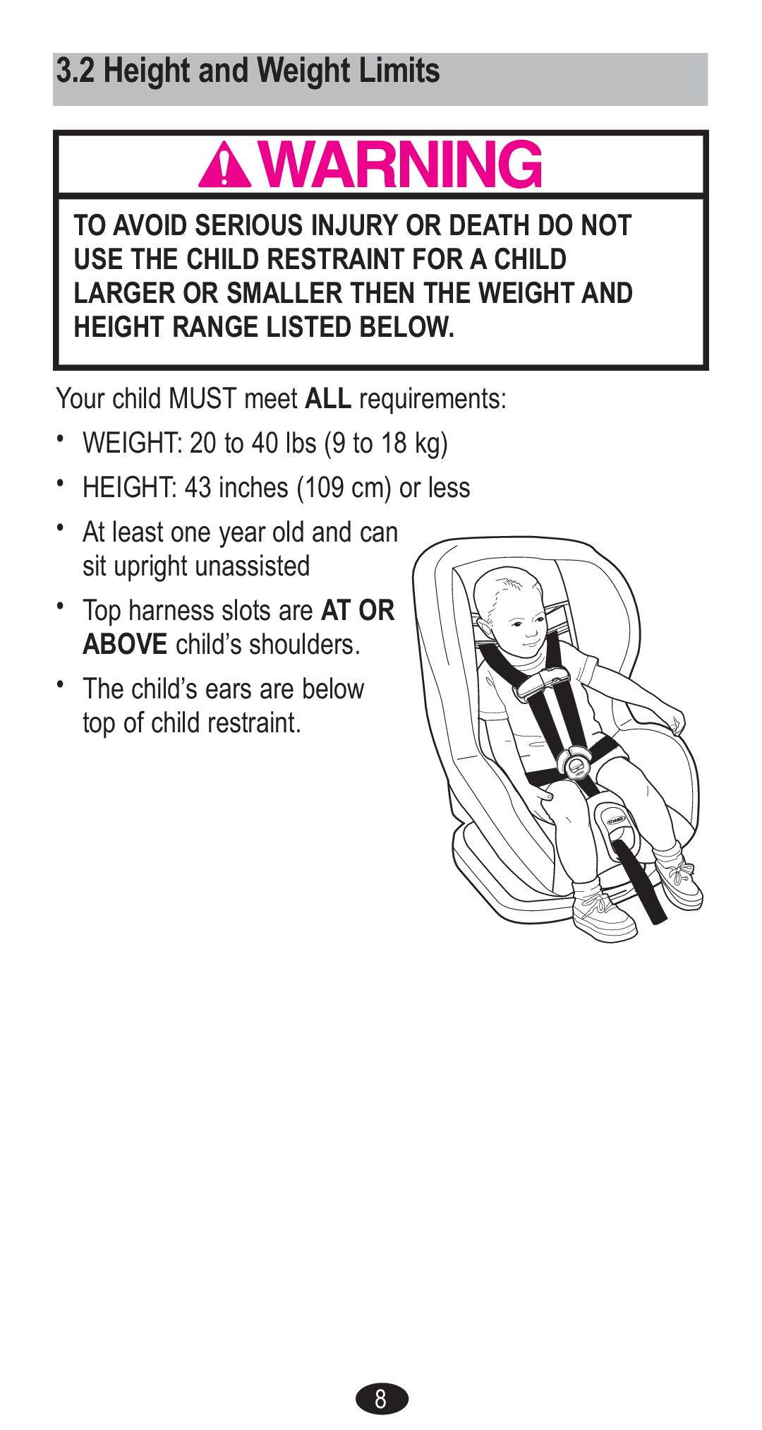 Graco CozyCline owner manual Height and Weight Limits 