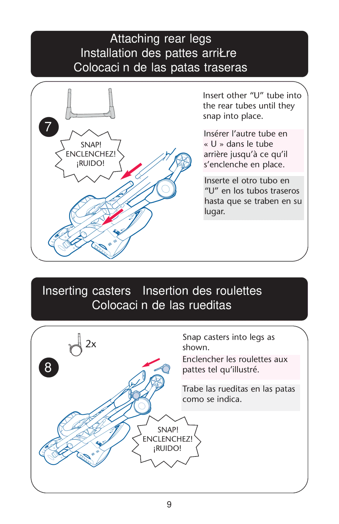 Graco CozyDinette manual Snap Enclenchez ¡RUIDO 