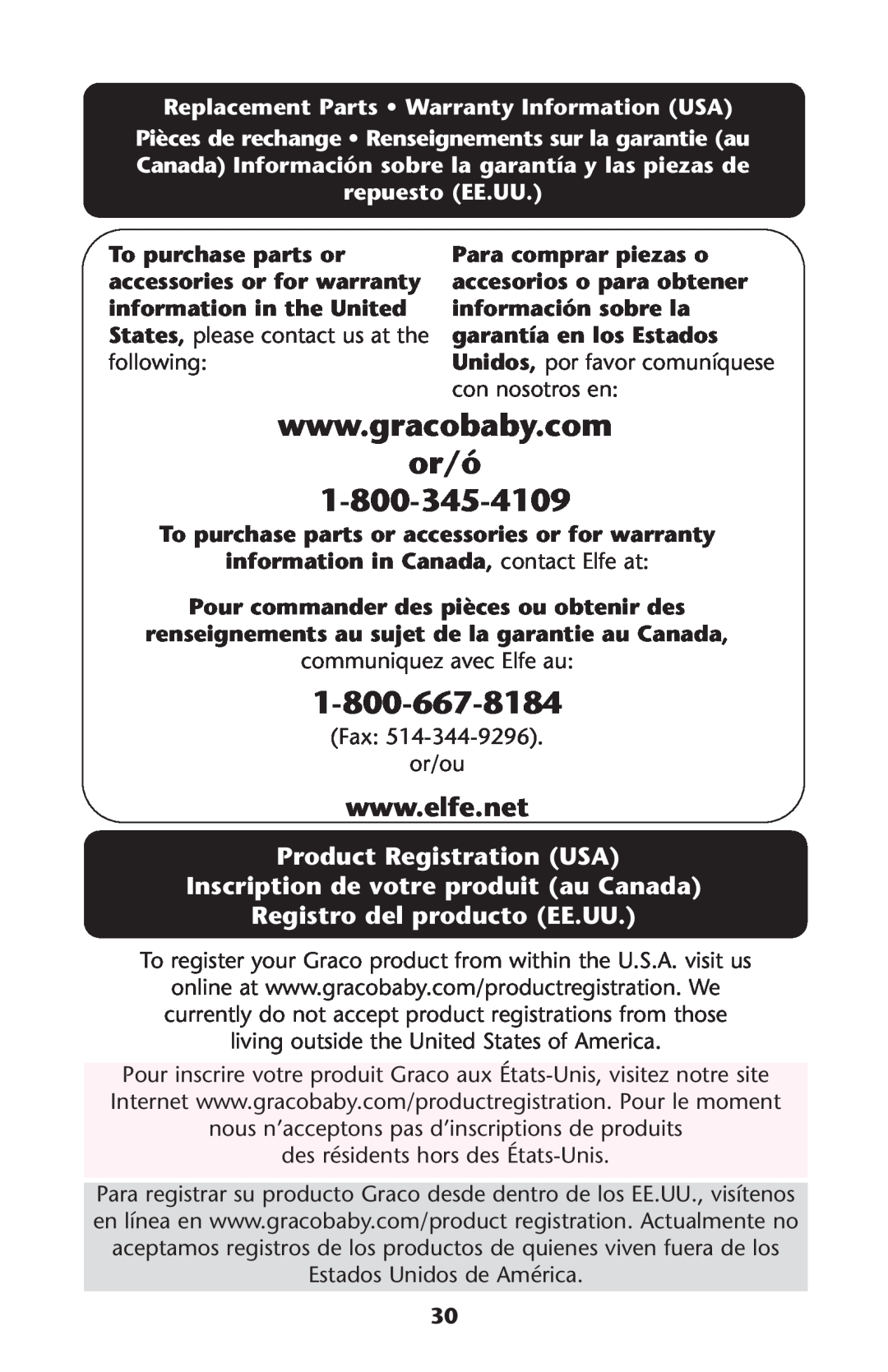 Graco CozyDinette manual or/ó, Product Registration USA Inscription de votre produit au Canada, Registro del producto EE.UU 