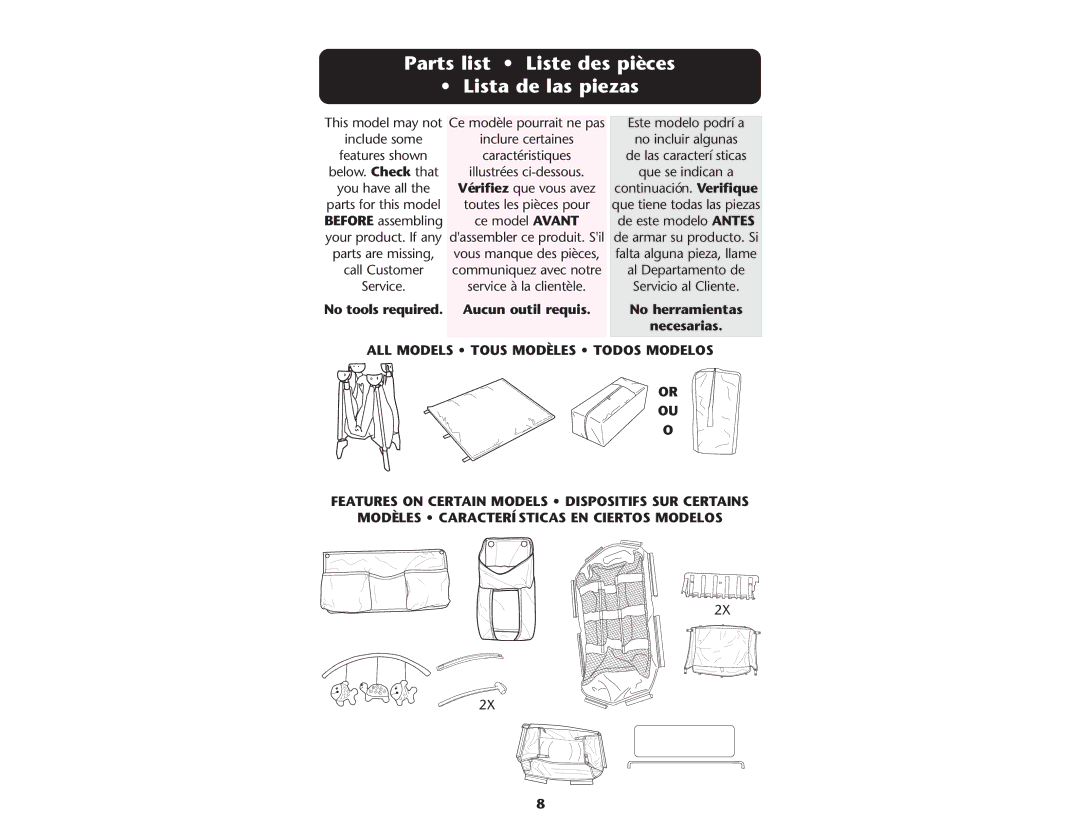 Graco Crib manual Parts list Liste des pièces Lista de las piezas, No tools required Aucun outil requis No herramientas 