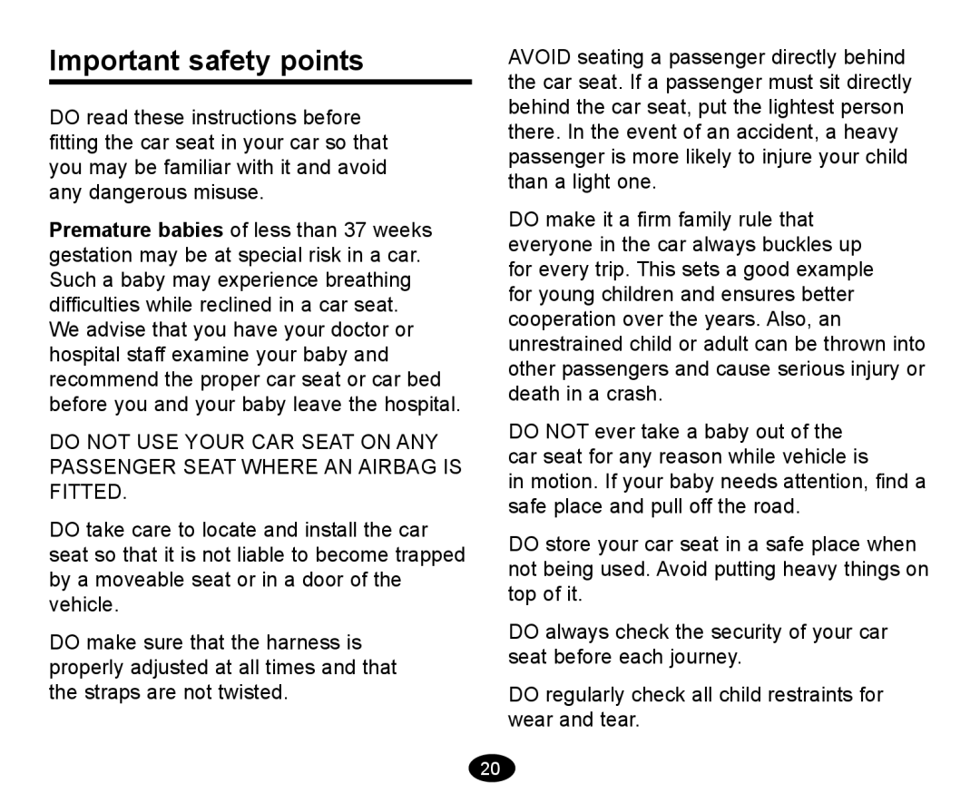 Graco deluxe series manual Important safety points 