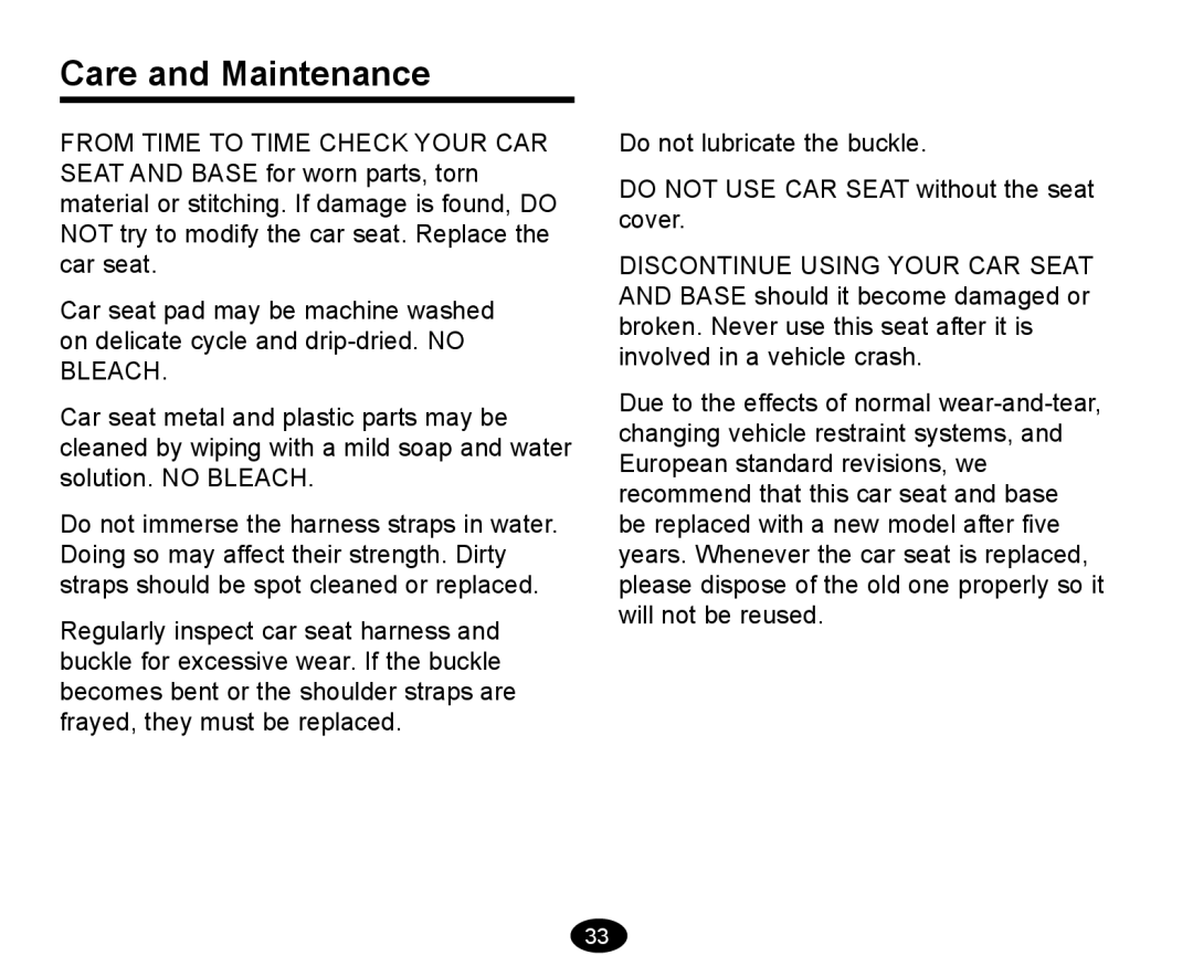 Graco deluxe series manual Care and Maintenance 