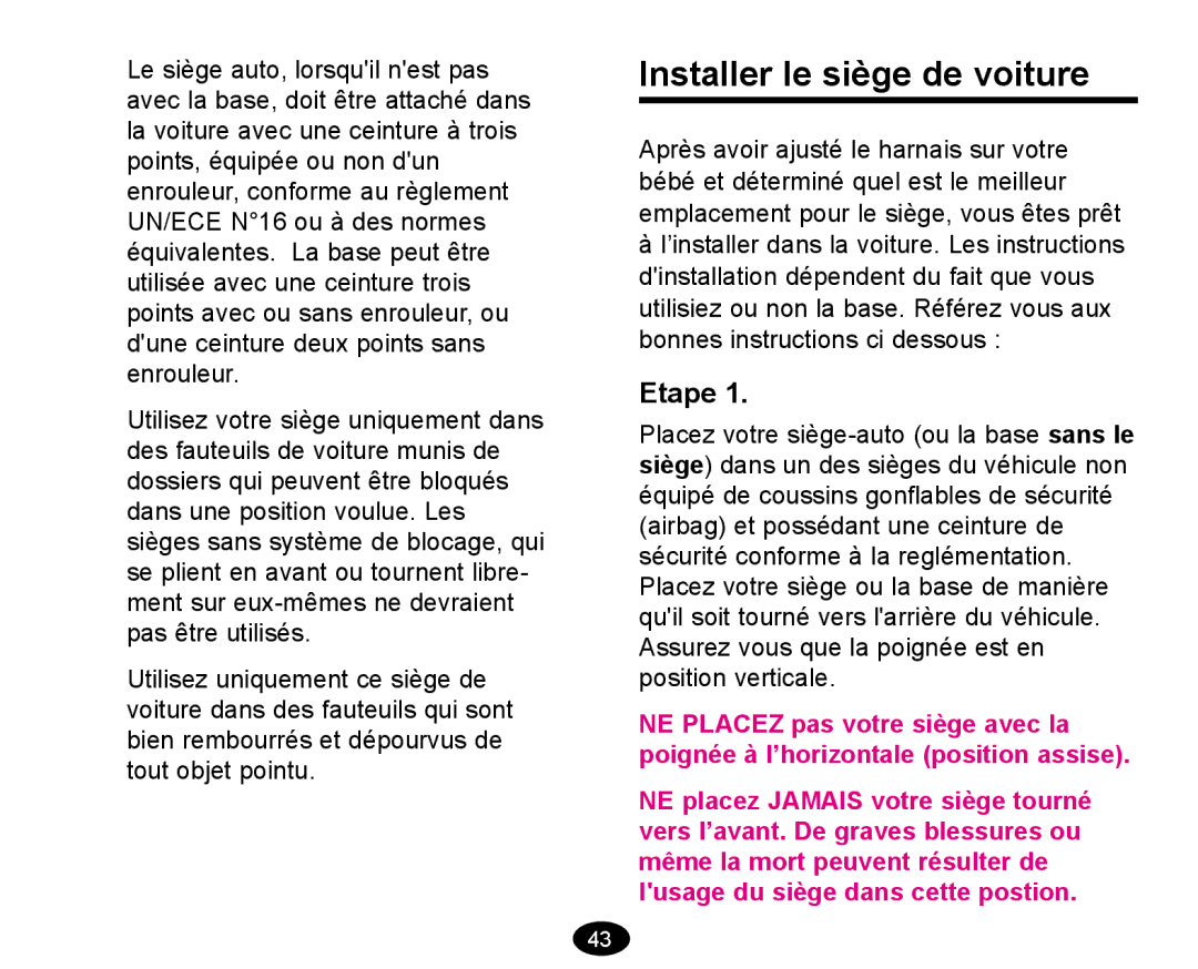 Graco deluxe series manual Installer le siège de voiture 