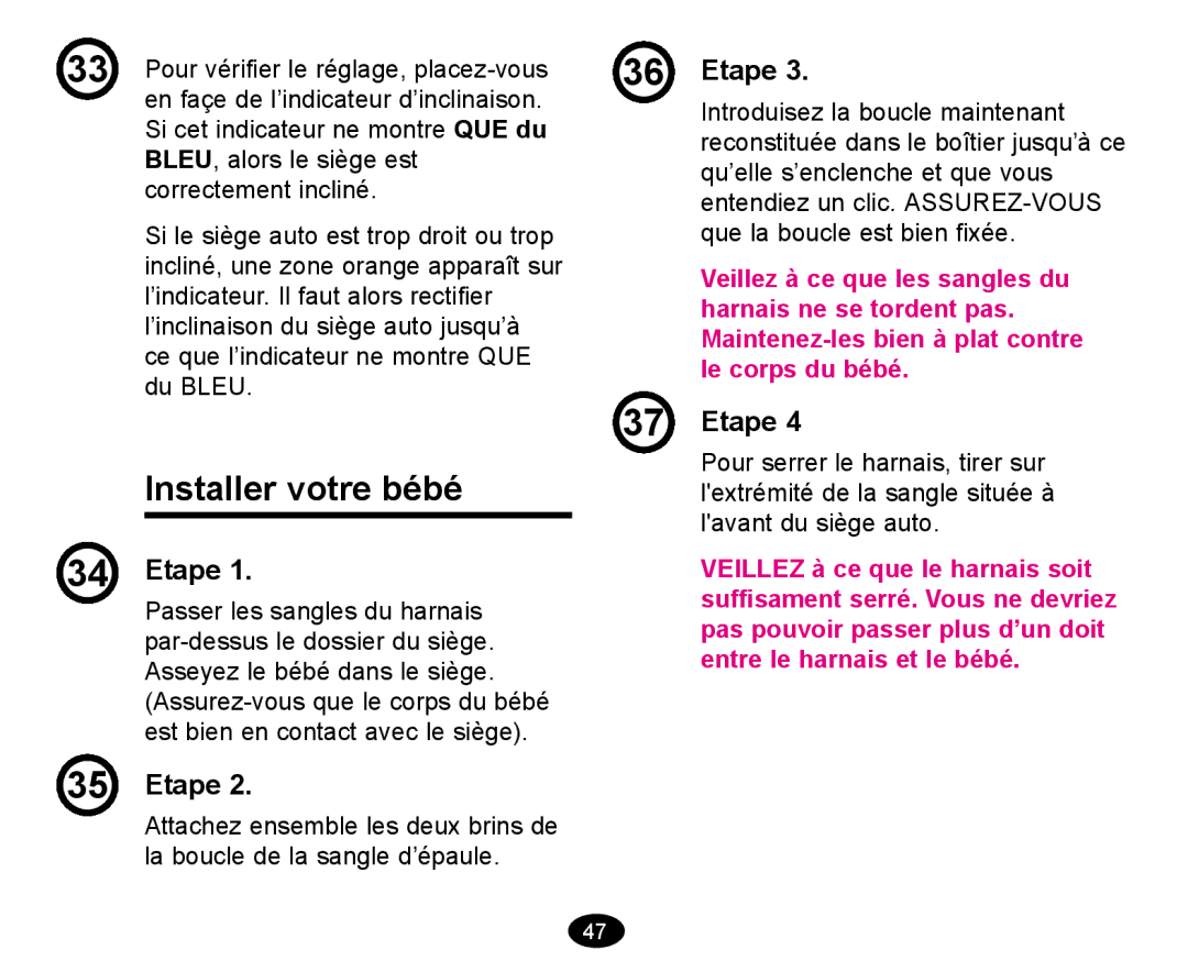 Graco deluxe series manual Installer votre bébé 