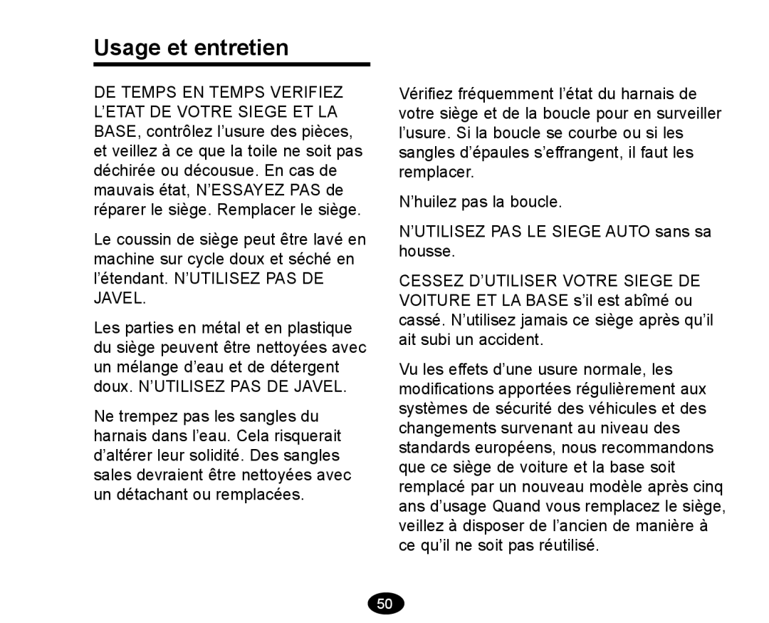 Graco deluxe series manual Usage et entretien 