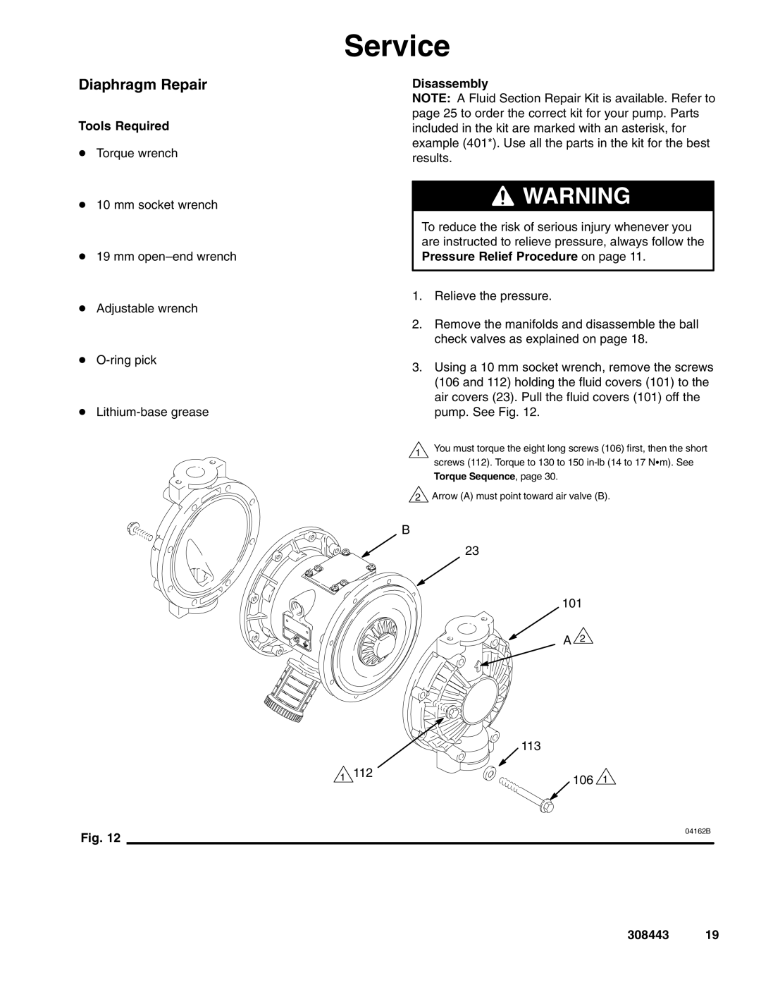 Graco D82, DS5, D72, D85, DR2, DR5, DS2, D81, D75 important safety instructions Diaphragm Repair 