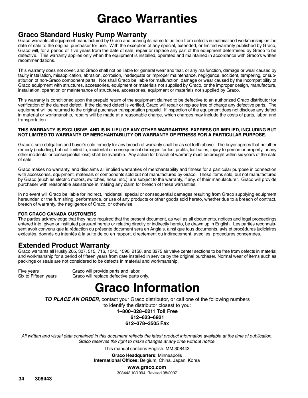 Graco D81, DS5, D82, D72, D85, DR2, DR5, DS2, D75 important safety instructions Graco Warranties, Graco Information 