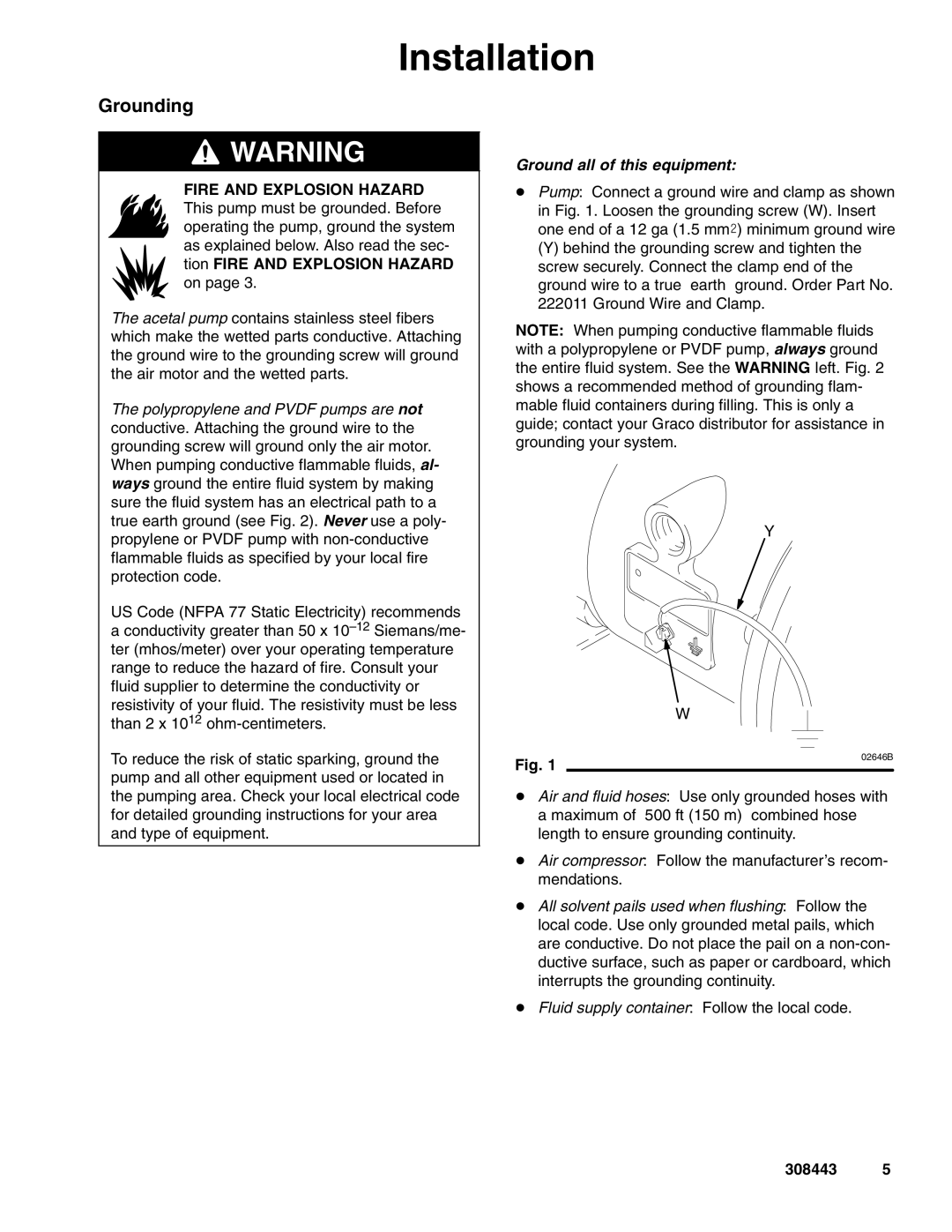 Graco DR5, DS5, D82, D72, D85, DR2, DS2, D81, D75 important safety instructions Grounding, Ground all of this equipment 