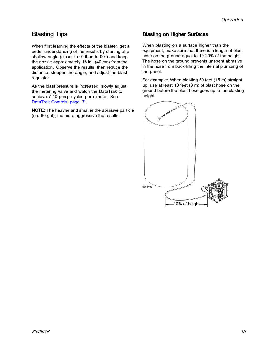 Graco EQ300C manual Blasting Tips, Blasting on Higher Surfaces 