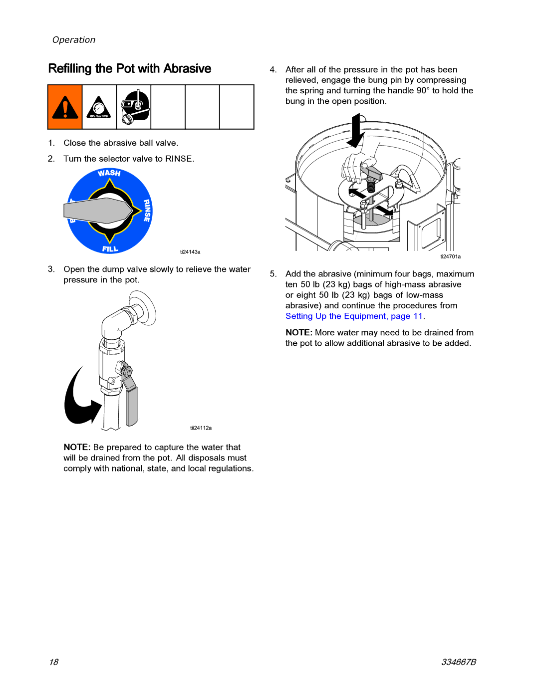 Graco EQ300C manual Refilling the Pot with Abrasive 