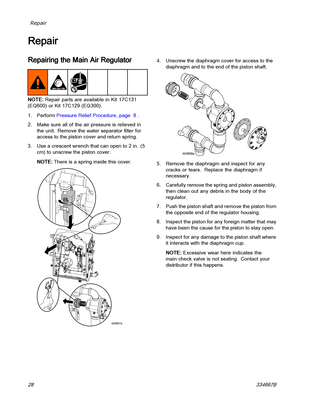 Graco EQ300C manual Repairing the Main Air Regulator, Perform Pressure Relief Procedure 