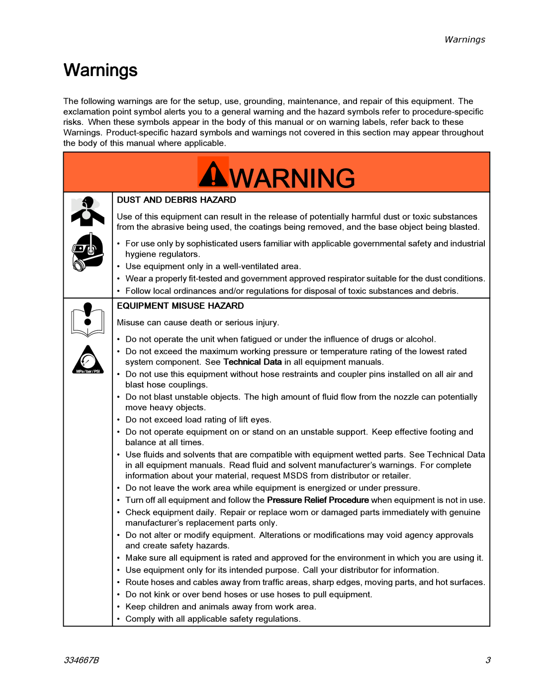 Graco EQ300C manual Dust and Debris Hazard 