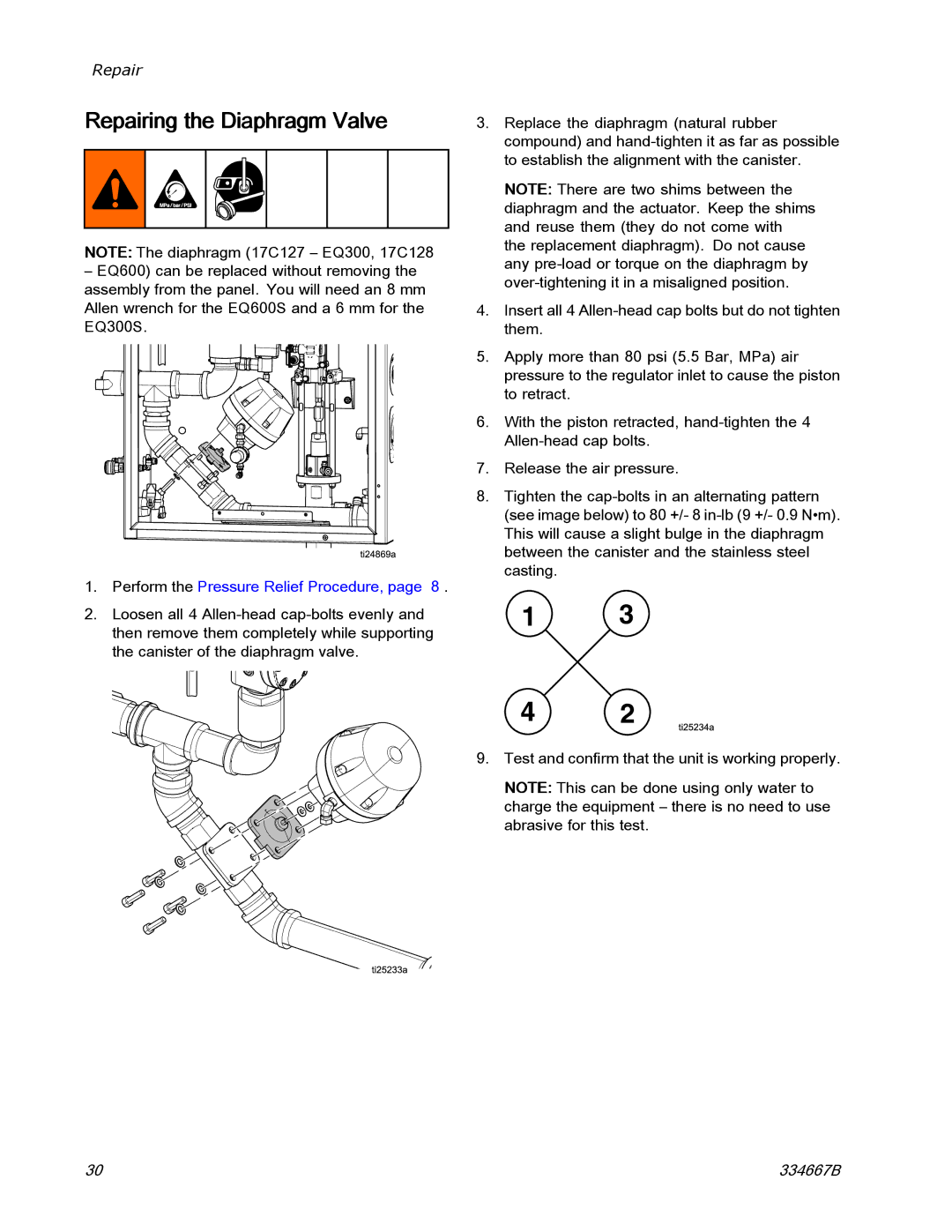 Graco EQ300C manual Repairing the Diaphragm Valve, Perform the Pressure Relief Procedure 