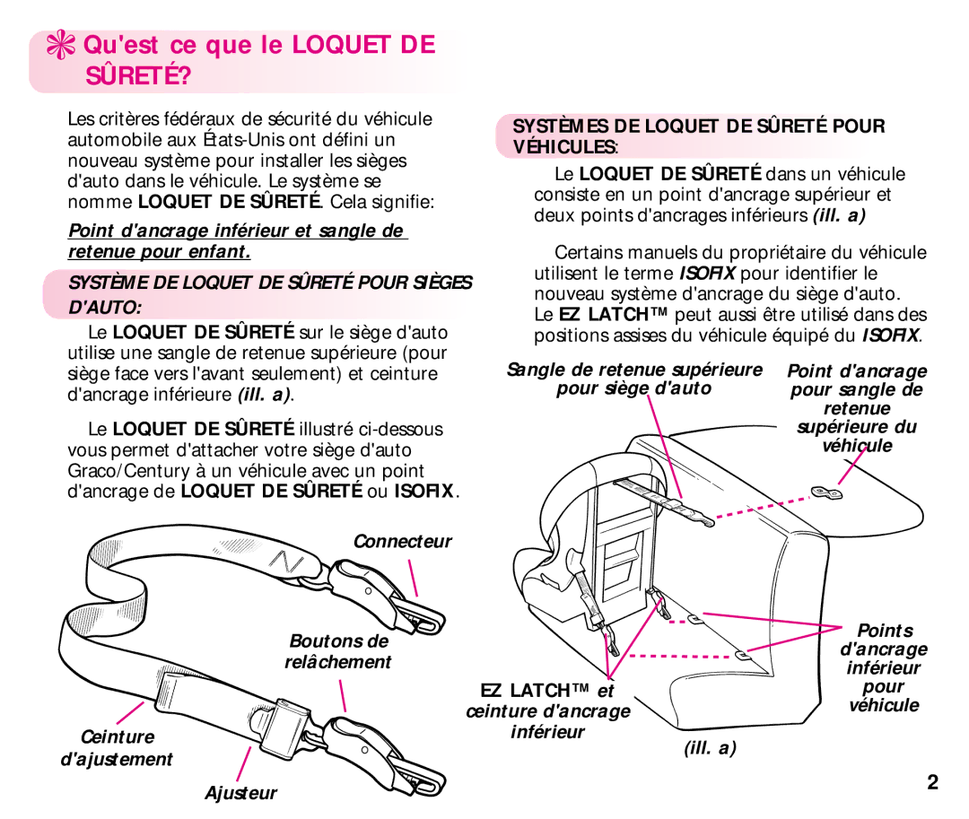 Graco EZ manual Quest ce que le Loquet DE SÛRETÉ? 