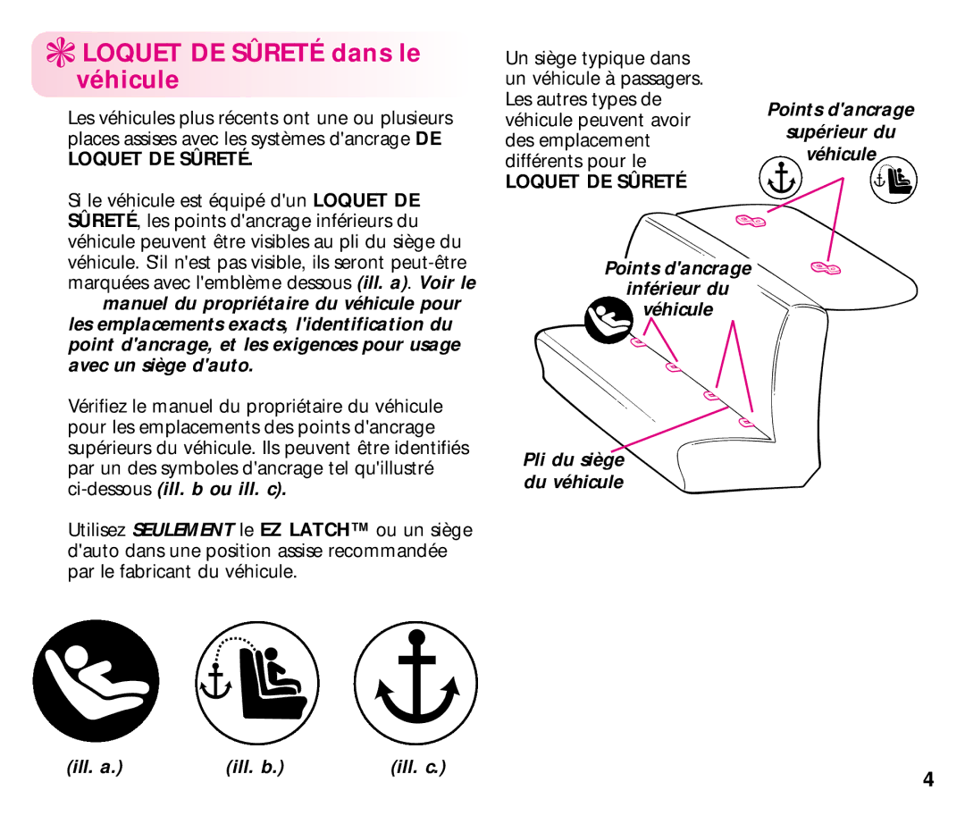 Graco EZ manual Loquet DE Sûreté dans le véhicule 