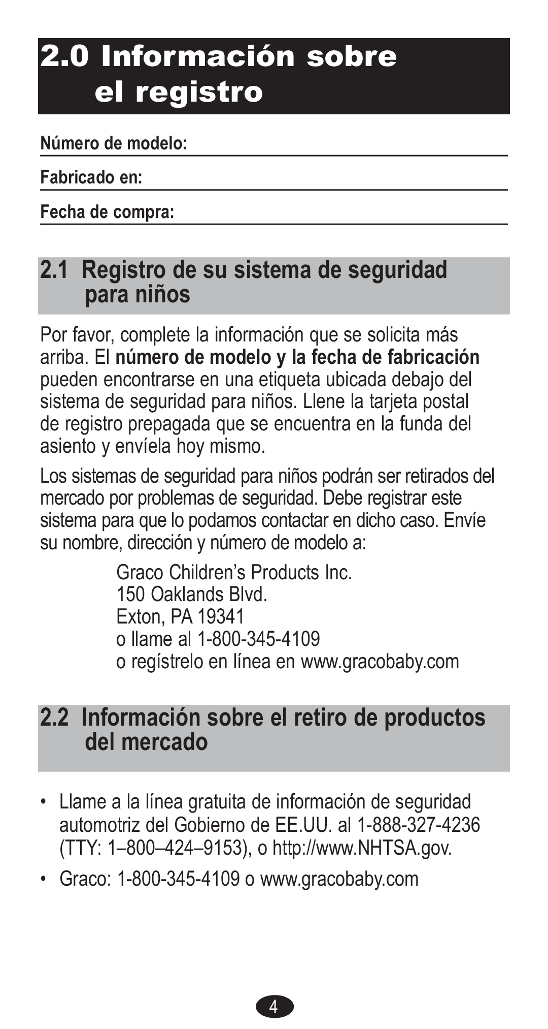 Graco Forward Facing Child Restraint manual Registro de su sistema de seguridad para niños 