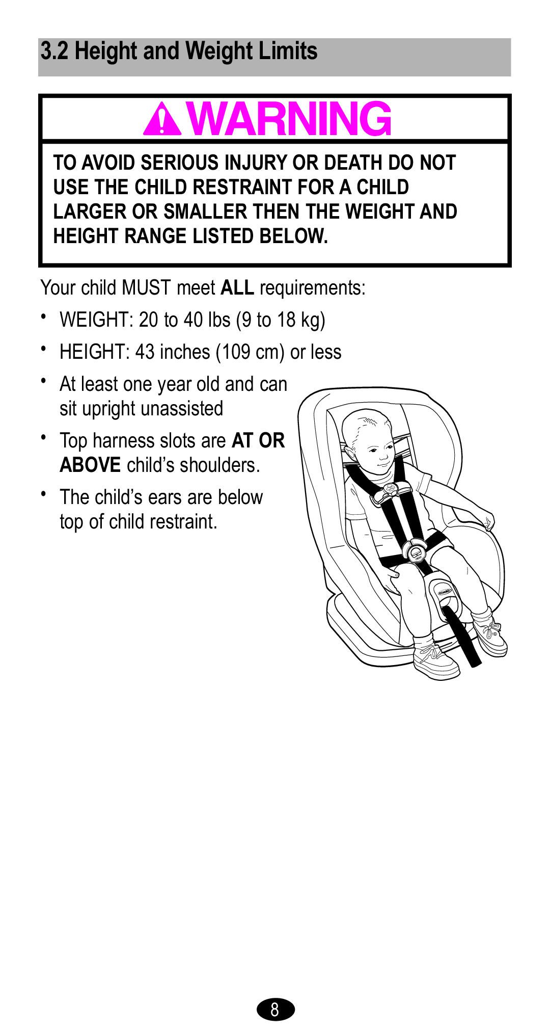 Graco Forward Facing Child Restraint manual Height and Weight Limits 