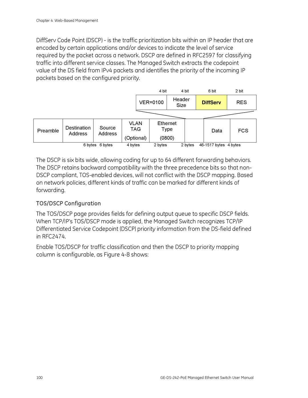 Graco GE-DS-242-POE manual TOS/DSCP Configuration, DiffServ 