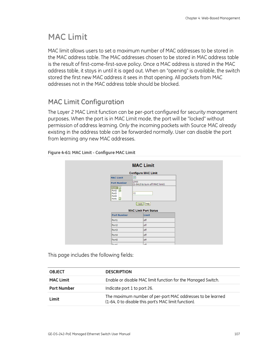 Graco GE-DS-242-POE manual MAC Limit Configuration 