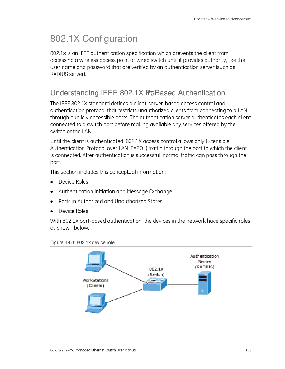 Graco GE-DS-242-POE manual 802.1X Configuration, Understanding Ieee 802.1X Port-Based Authentication 