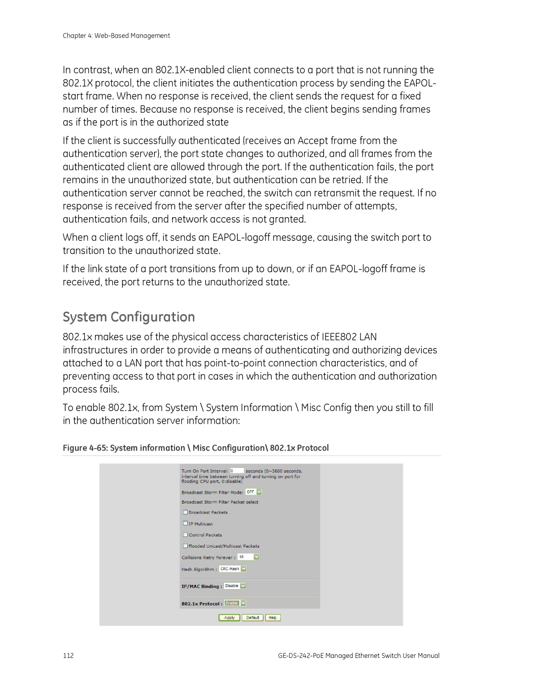 Graco GE-DS-242-POE manual System Configuration, System information \ Misc Configuration\ 802.1x Protocol 