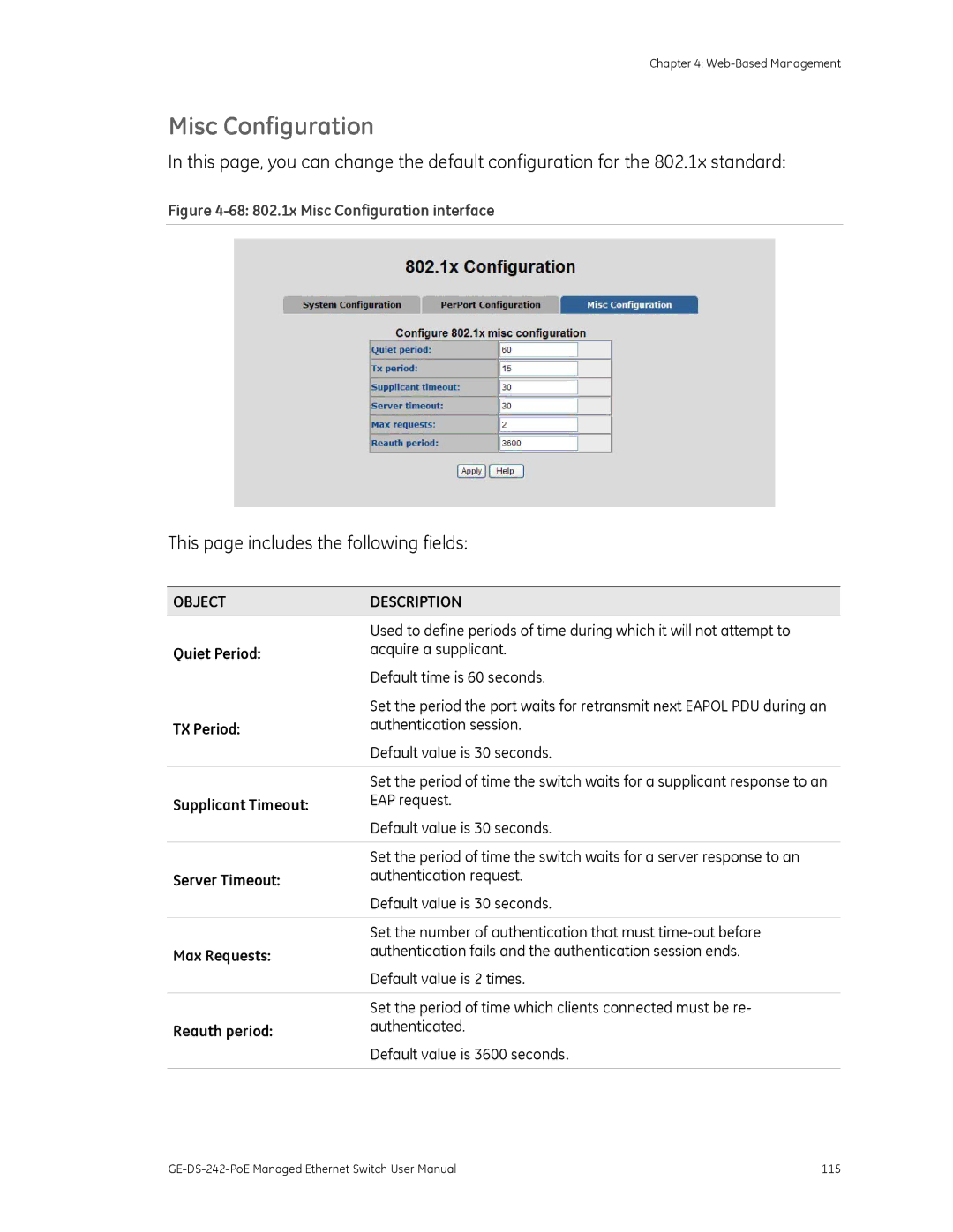 Graco GE-DS-242-POE manual Misc Configuration 