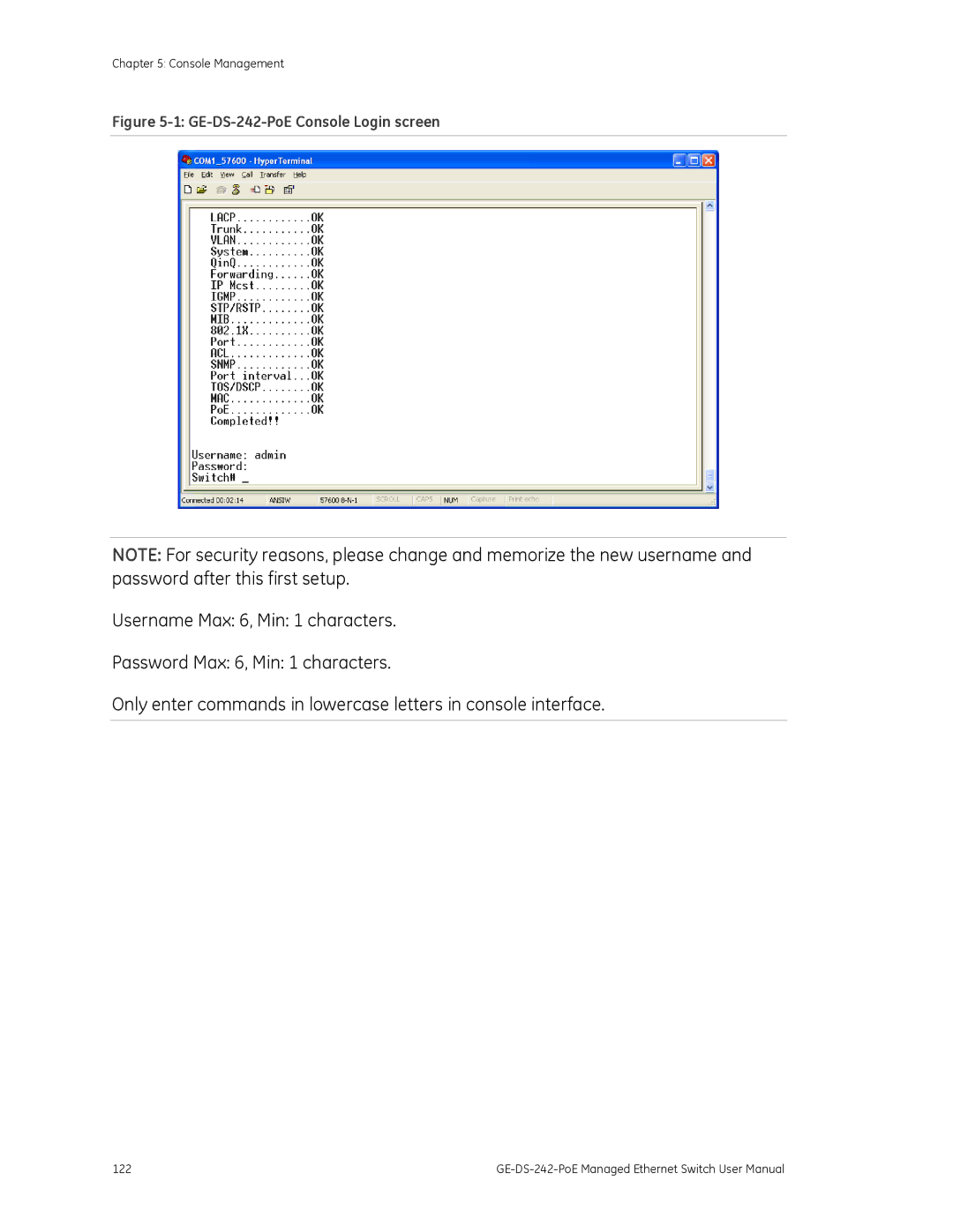 Graco GE-DS-242-POE manual GE-DS-242-PoE Console Login screen 