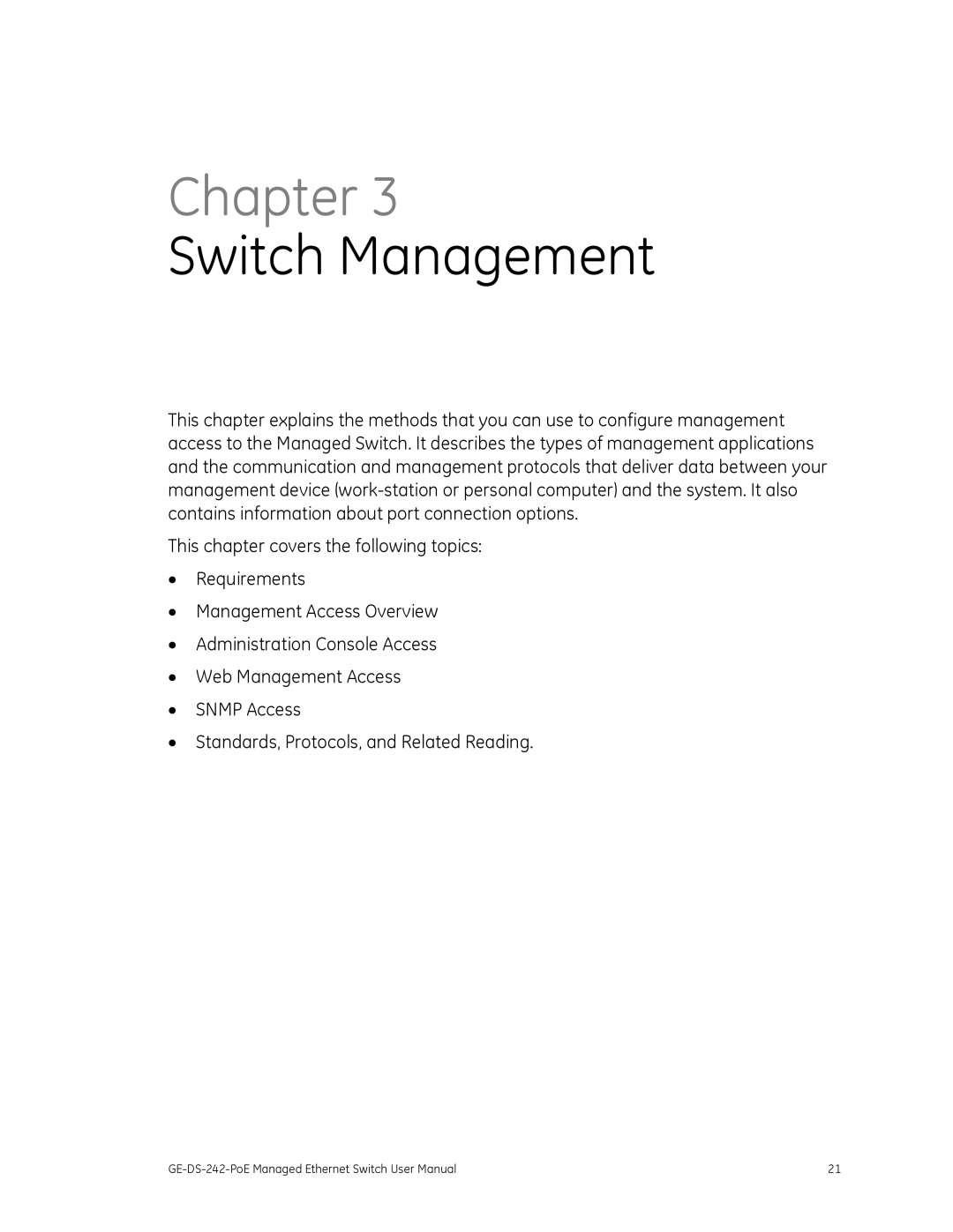 Graco GE-DS-242-POE manual Switch Management 